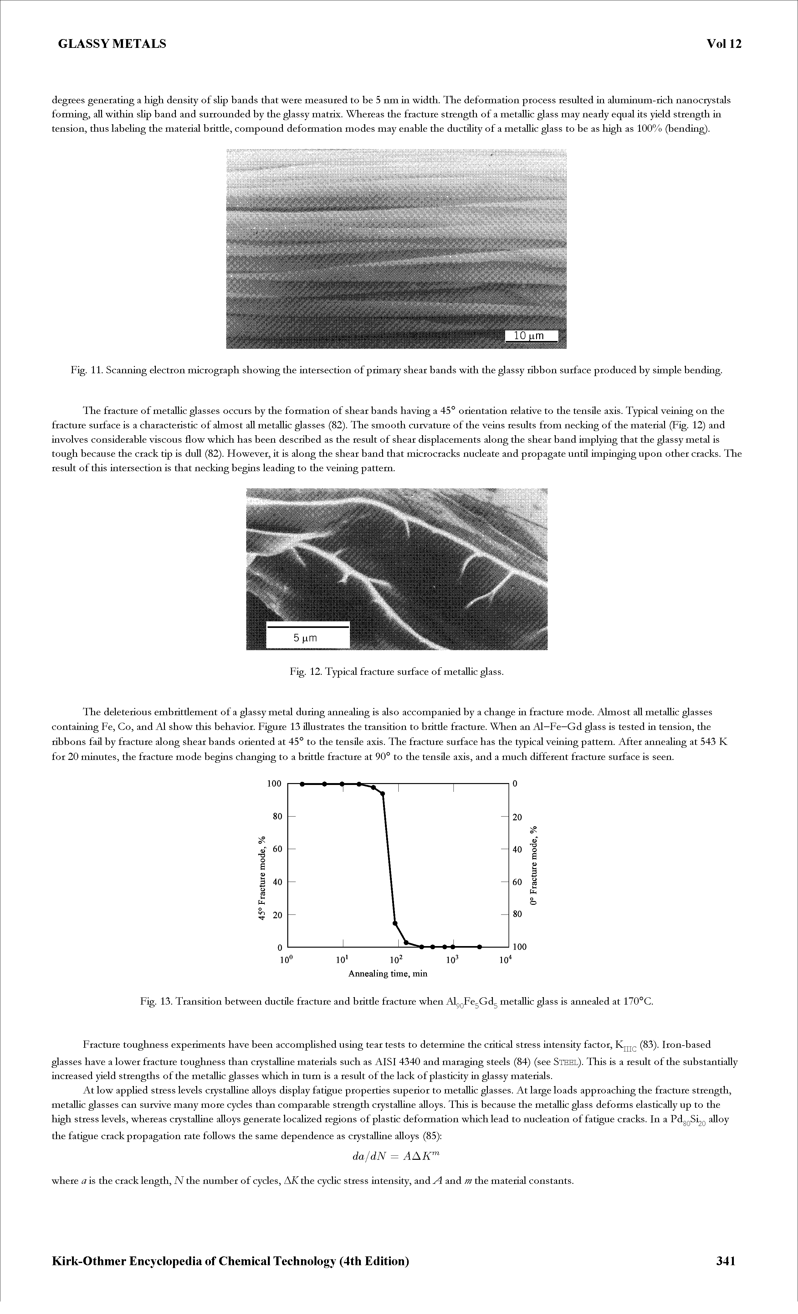 Fig. 13. Transition between ductile fracture and brittle fracture when Al QFe Gd metallic glass is aimealed at 170°C.