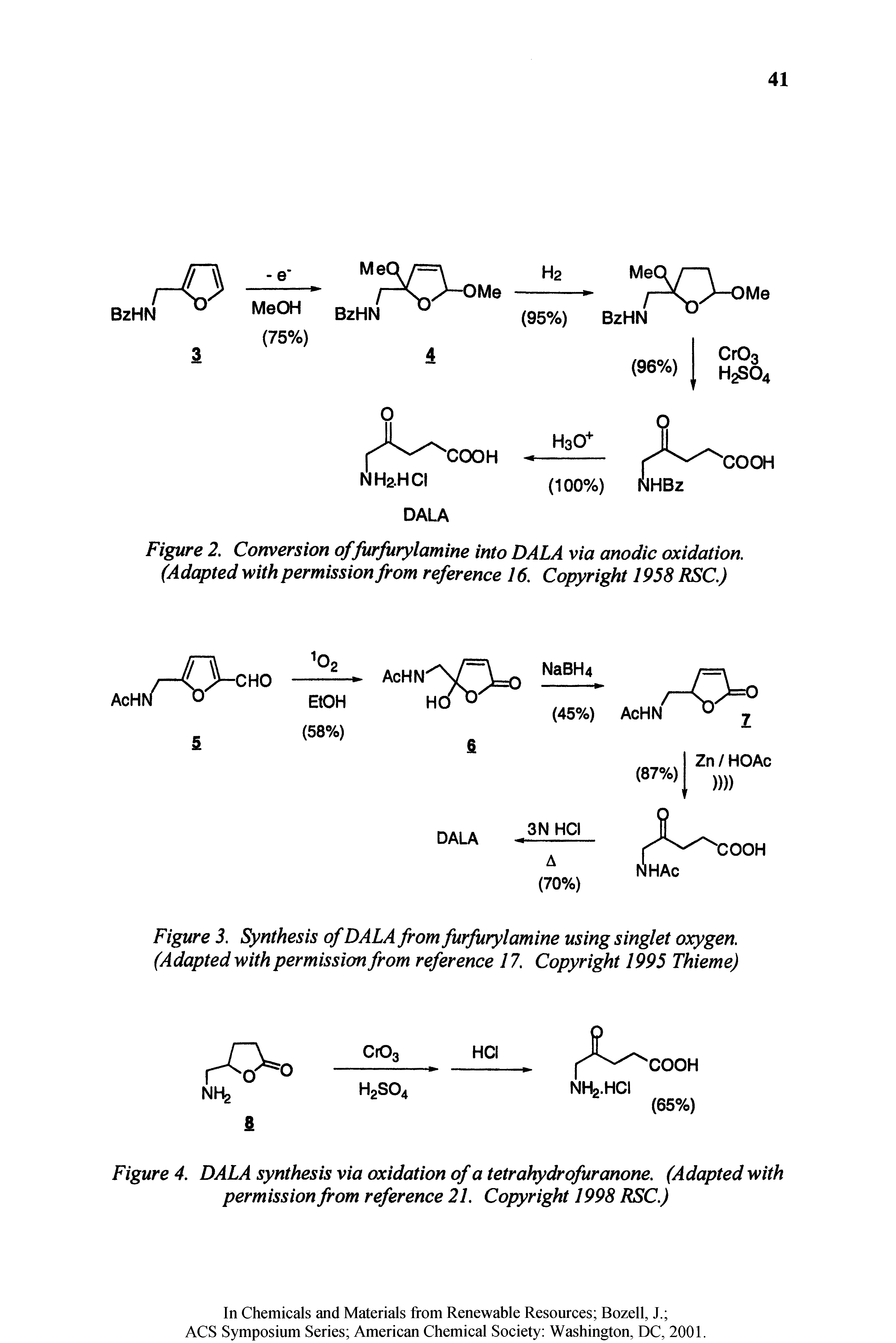 Figure 3. Synthesis of DALA from furfurylamine using singlet oxygen, (Adapted with permission from reference 17. Copyright 1995 Thieme)...