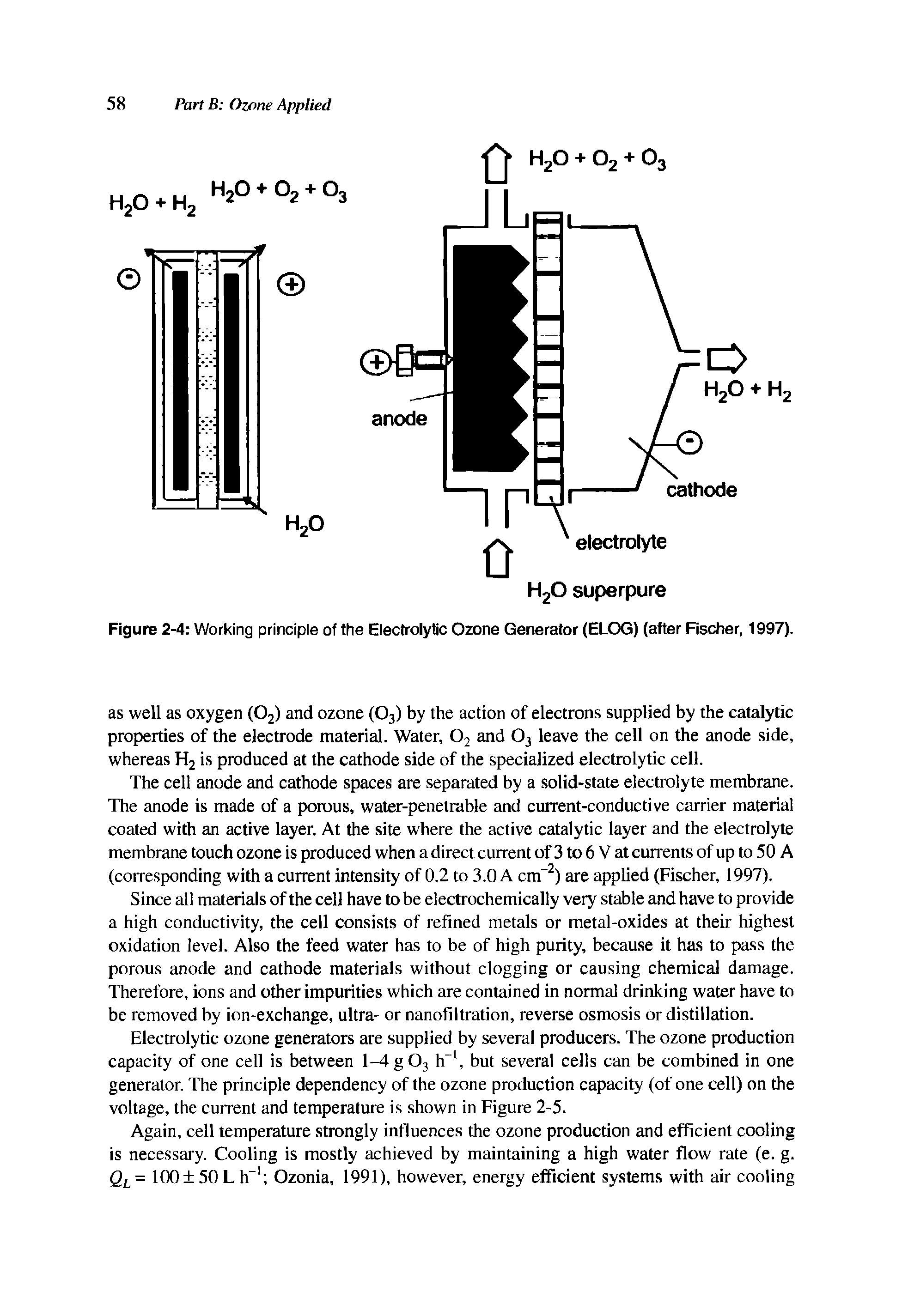 Figure 2-4 Working principle of the Electrolytic Ozone Generator (ELOG) (after Fischer, 1997).