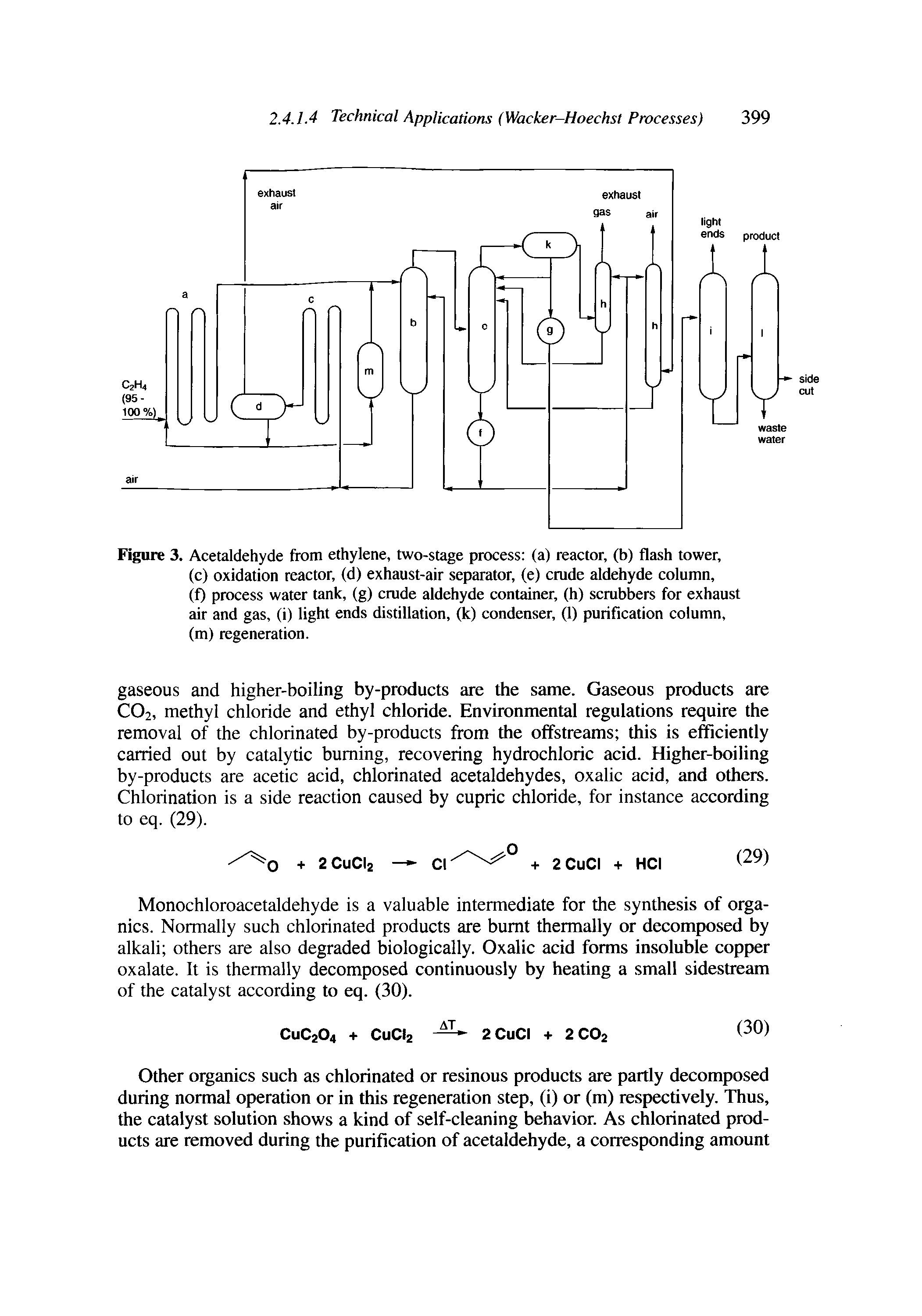 Figure 3. Acetaldehyde from ethylene, two-stage process (a) reactor, (b) flash tower,...