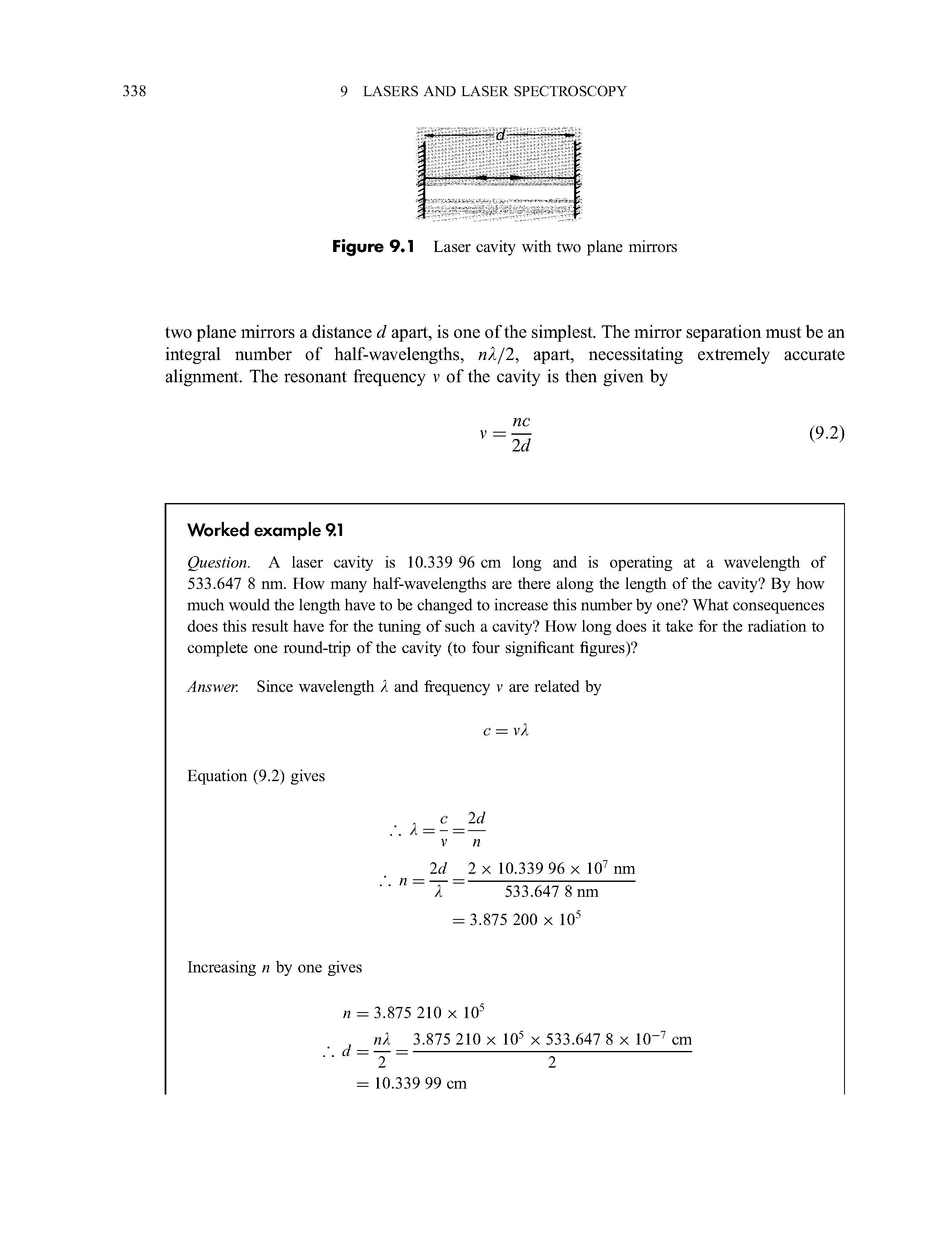 Figure 9.1 Laser cavity with two plane mirrors...