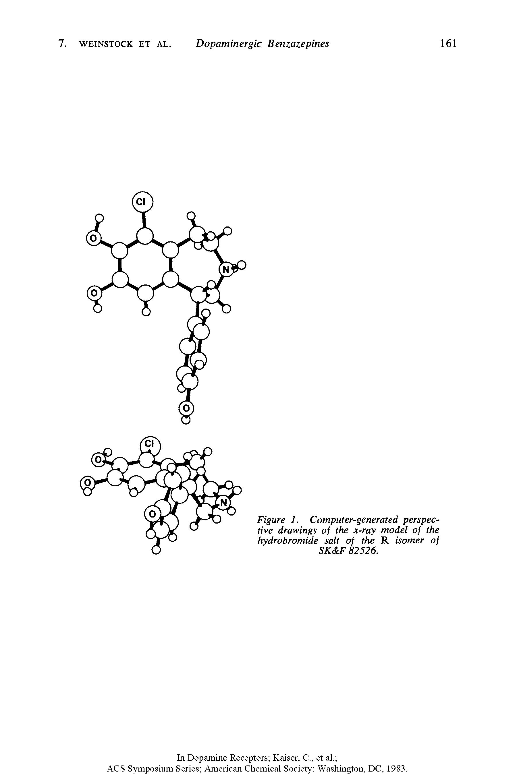 Figure 1. Computer-generated perspective drawings of the x-ray model of the hydrobromide salt of the R isomer of SK F 82526.