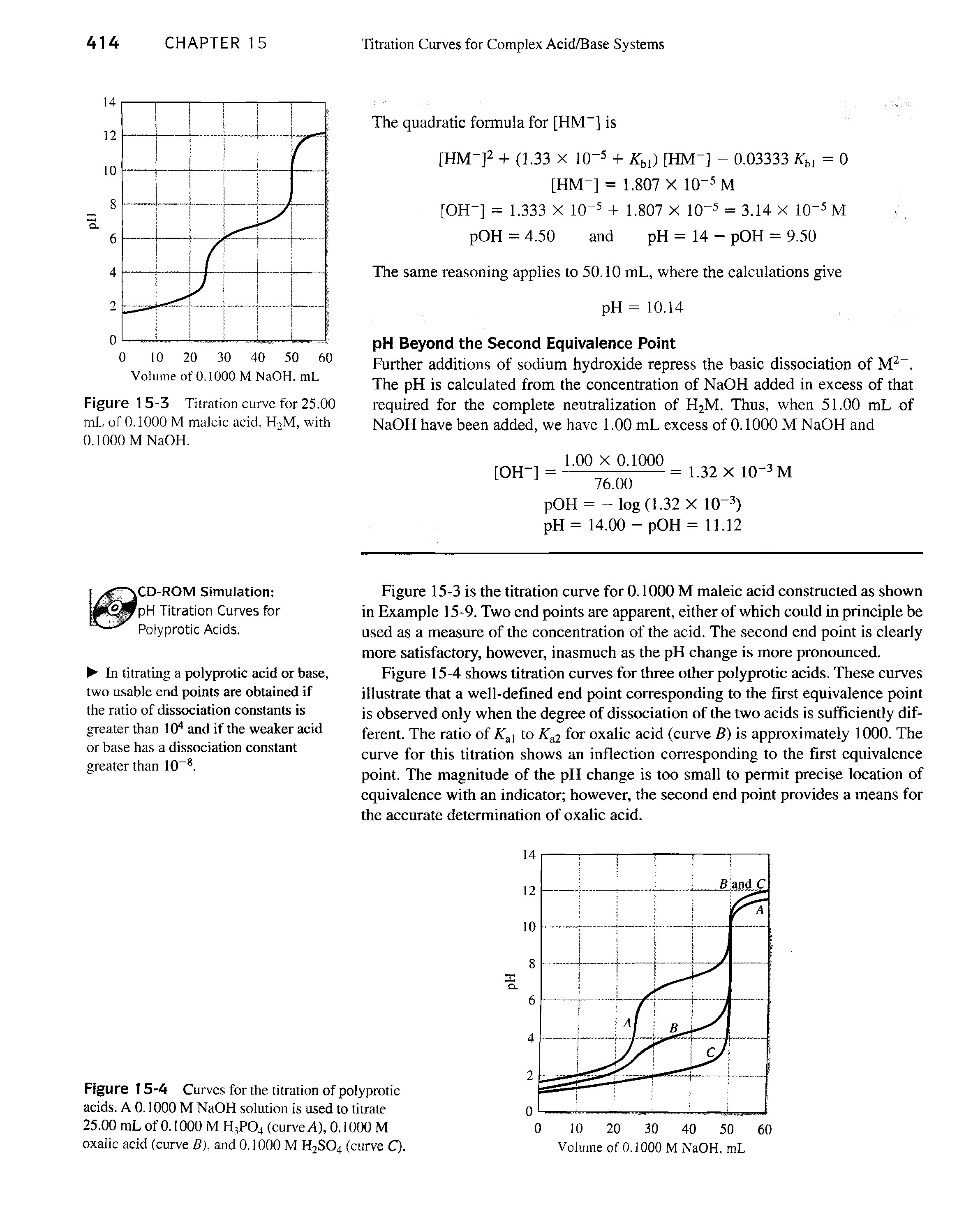 Figure 1 5-4 Curves for the titration of polyprotic acids. A 0.1000 M NaOH solution is used to titrate 25.00 mL of 0.1000 M H3PO4 (curve A), 0.1000 M oxalic acid (curve B), and 0.1000 M H2SO4 (curve Q.