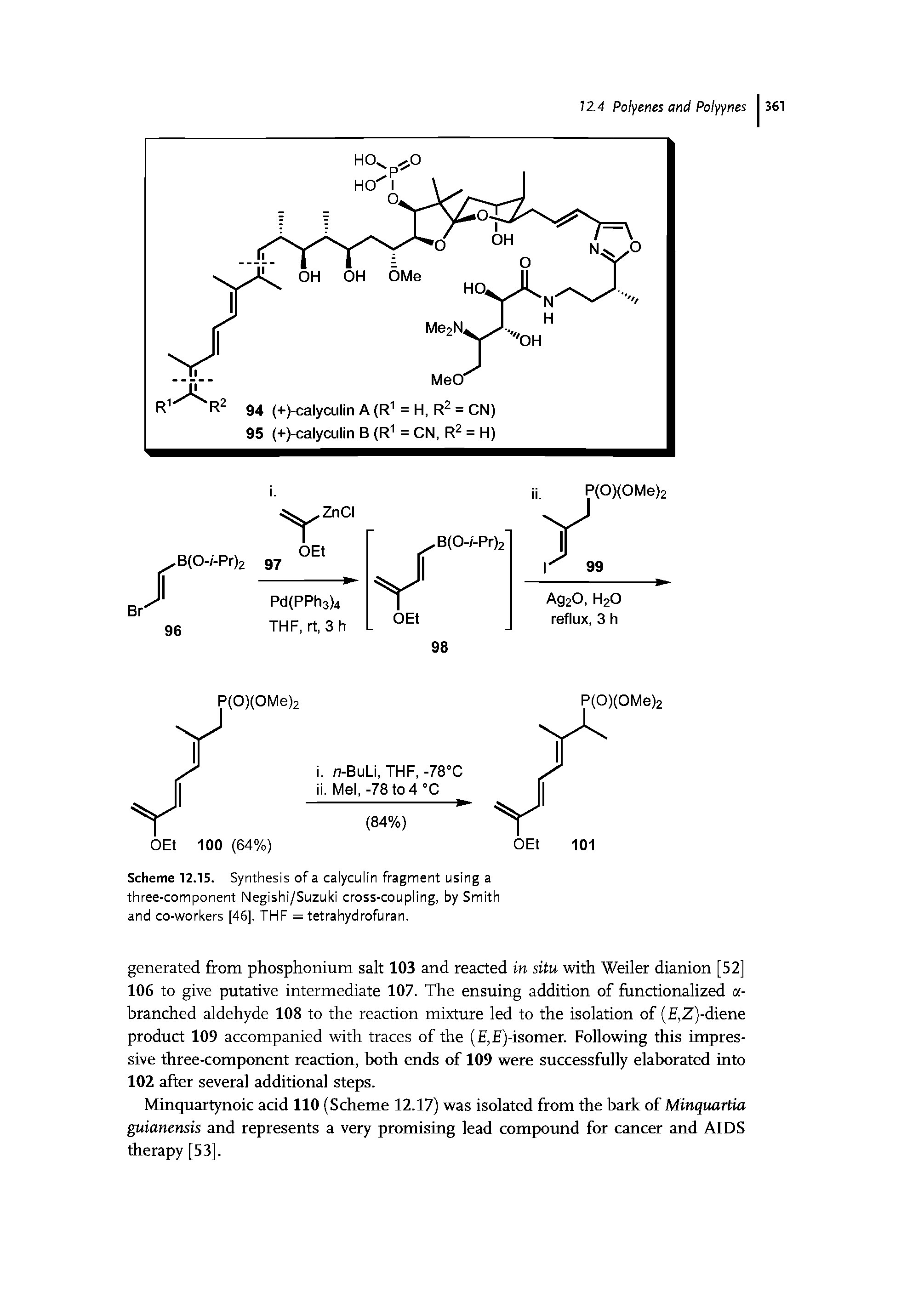 Scheme 12.15. Synthesis of a calyculin fragment using a three-component Negishi/Suzuki cross-coupling, by Smith and co-workers [46]. THF = tetrahydrofuran.