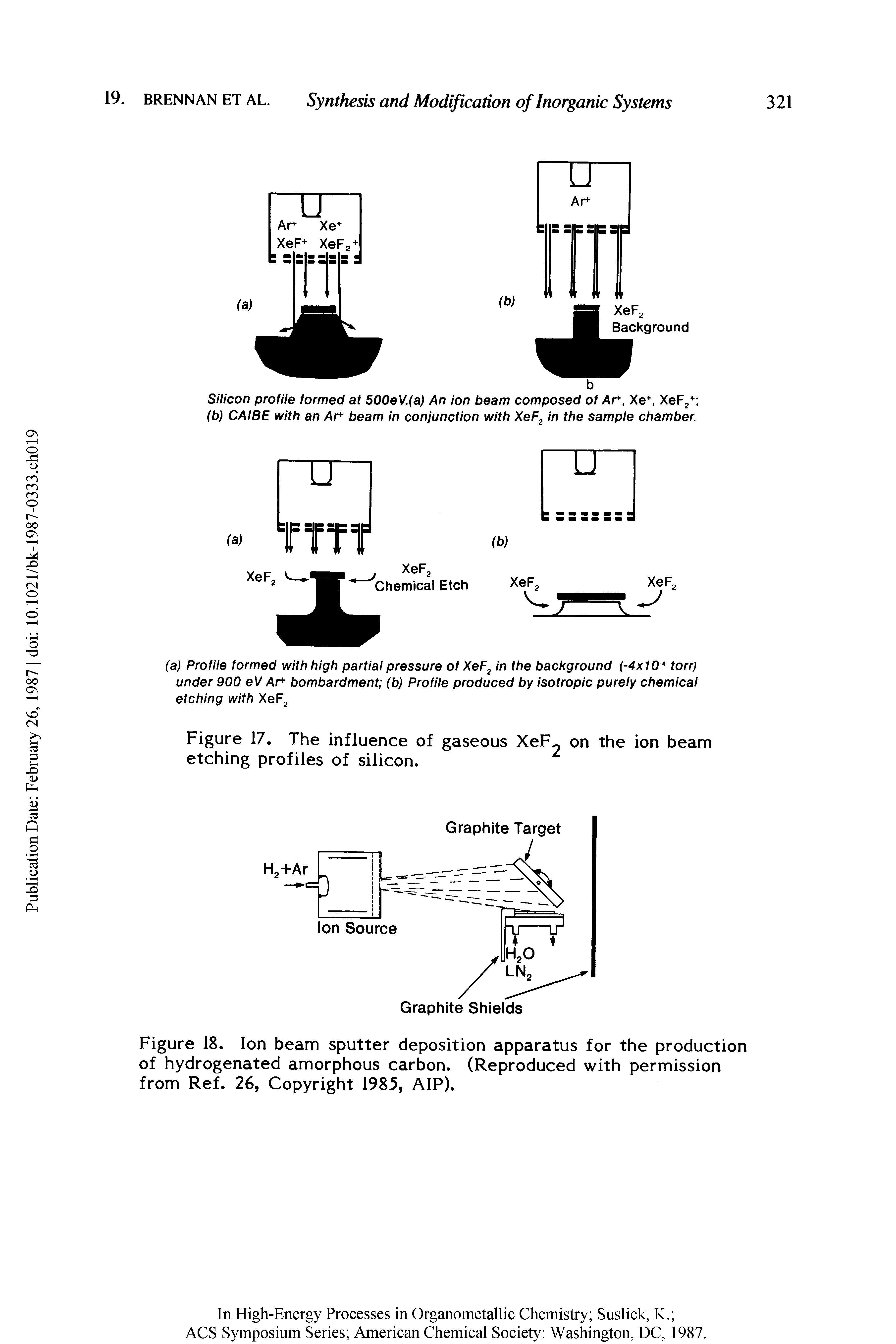 Figure 17. The influence of gaseous XeF on the ion beam etching profiles of silicon.