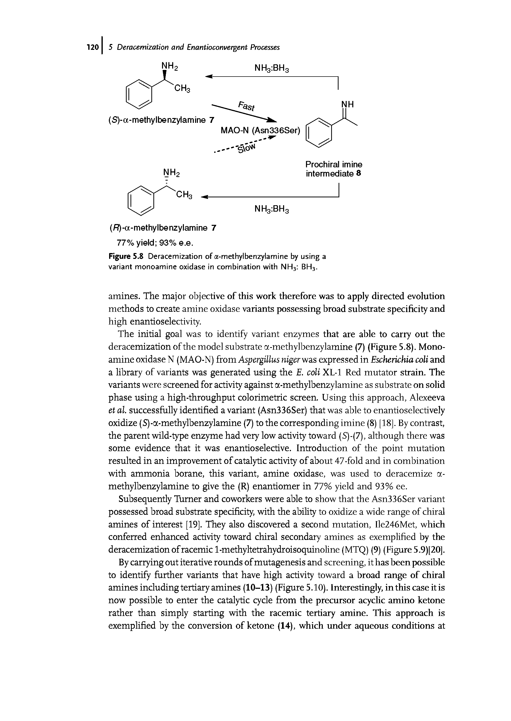 Figure 5.8 Deracemization of a-methylbenzylamine by using a variant monoamine oxidase in combination with NH3 BH3.