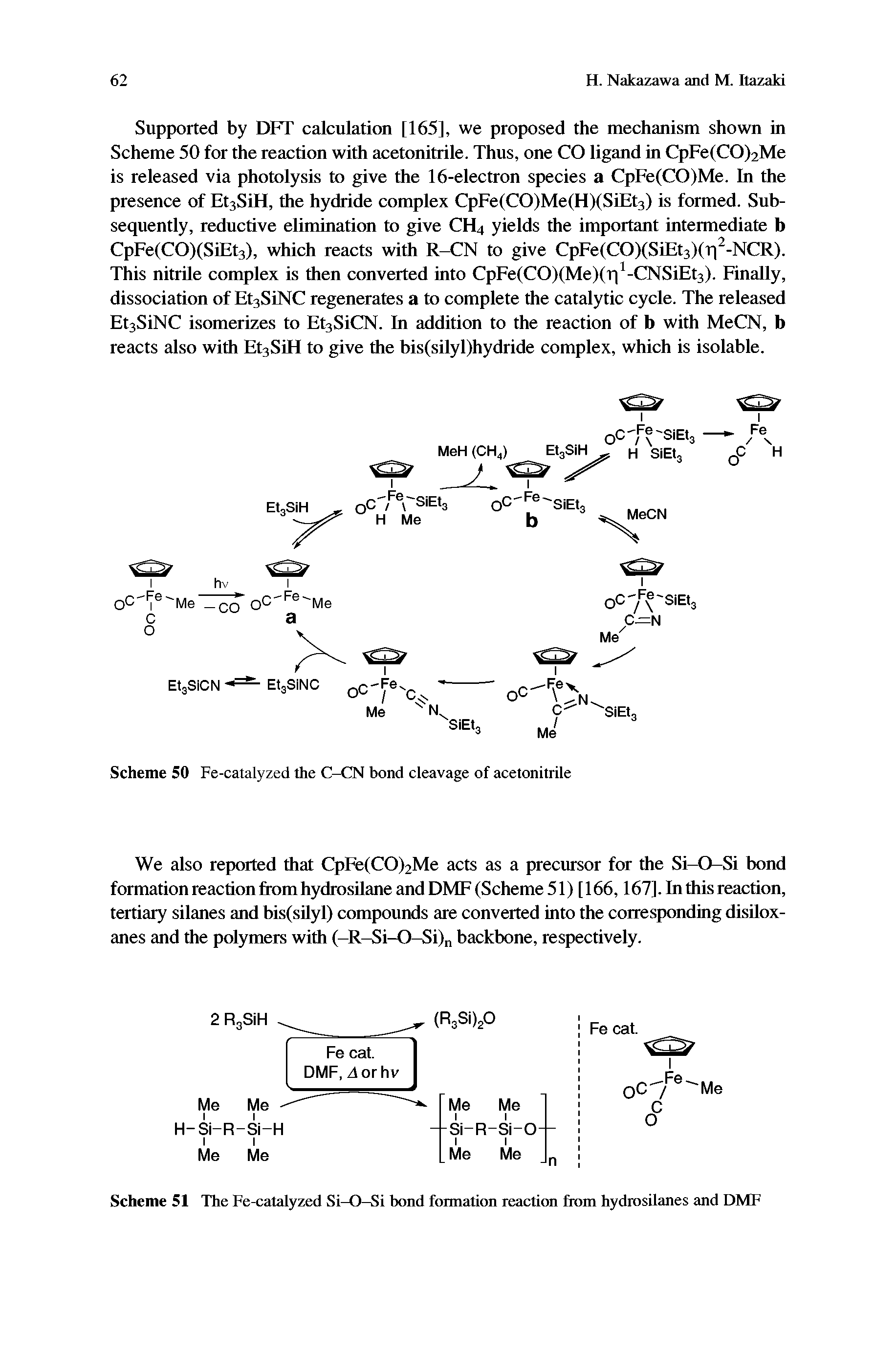 Scheme 51 The Fe-catalyzed Si-O-Si bond formation reaction from hydrosilanes and DMF...