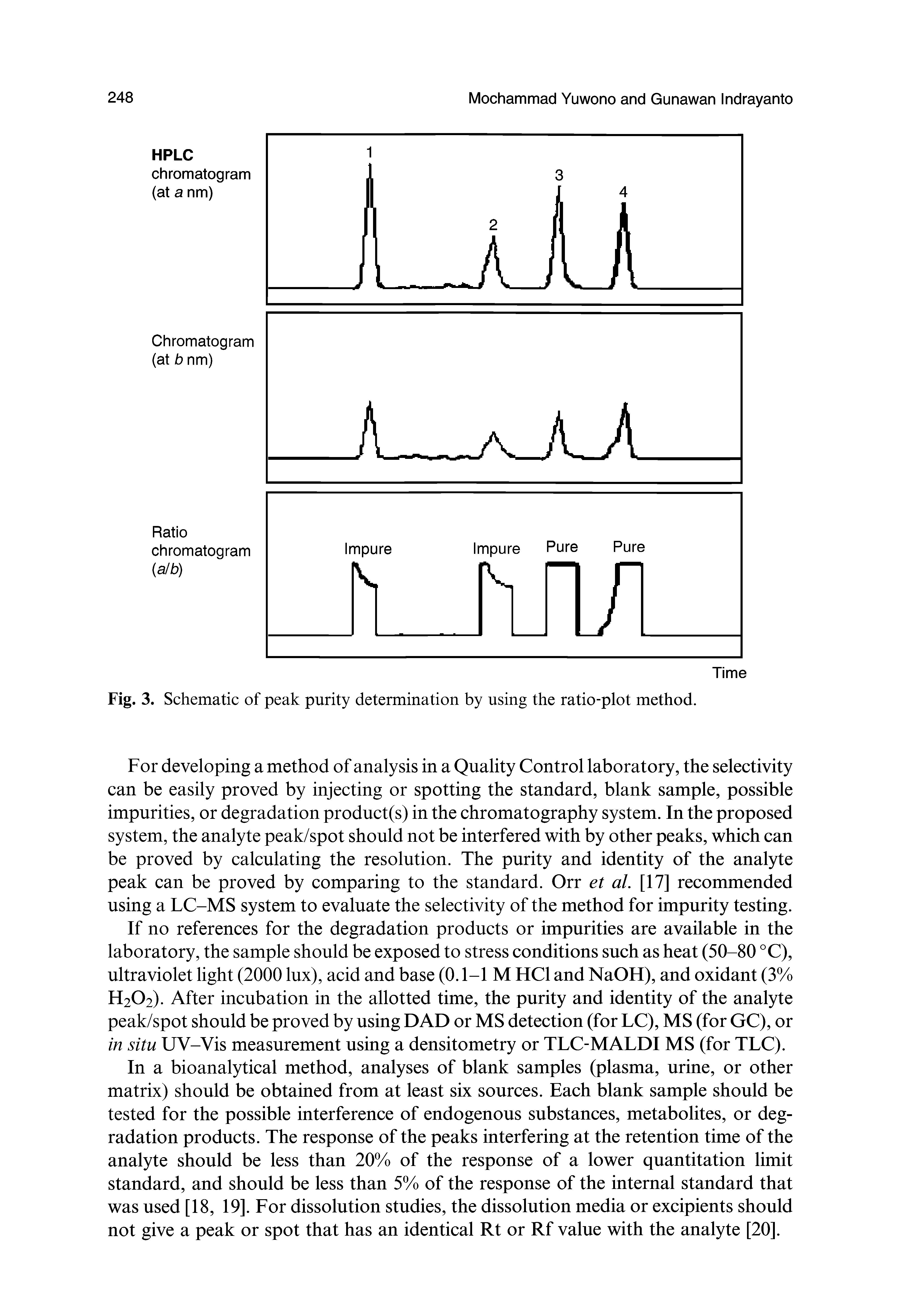 Fig. 3. Schematic of peak purity determination by using the ratio-plot method.