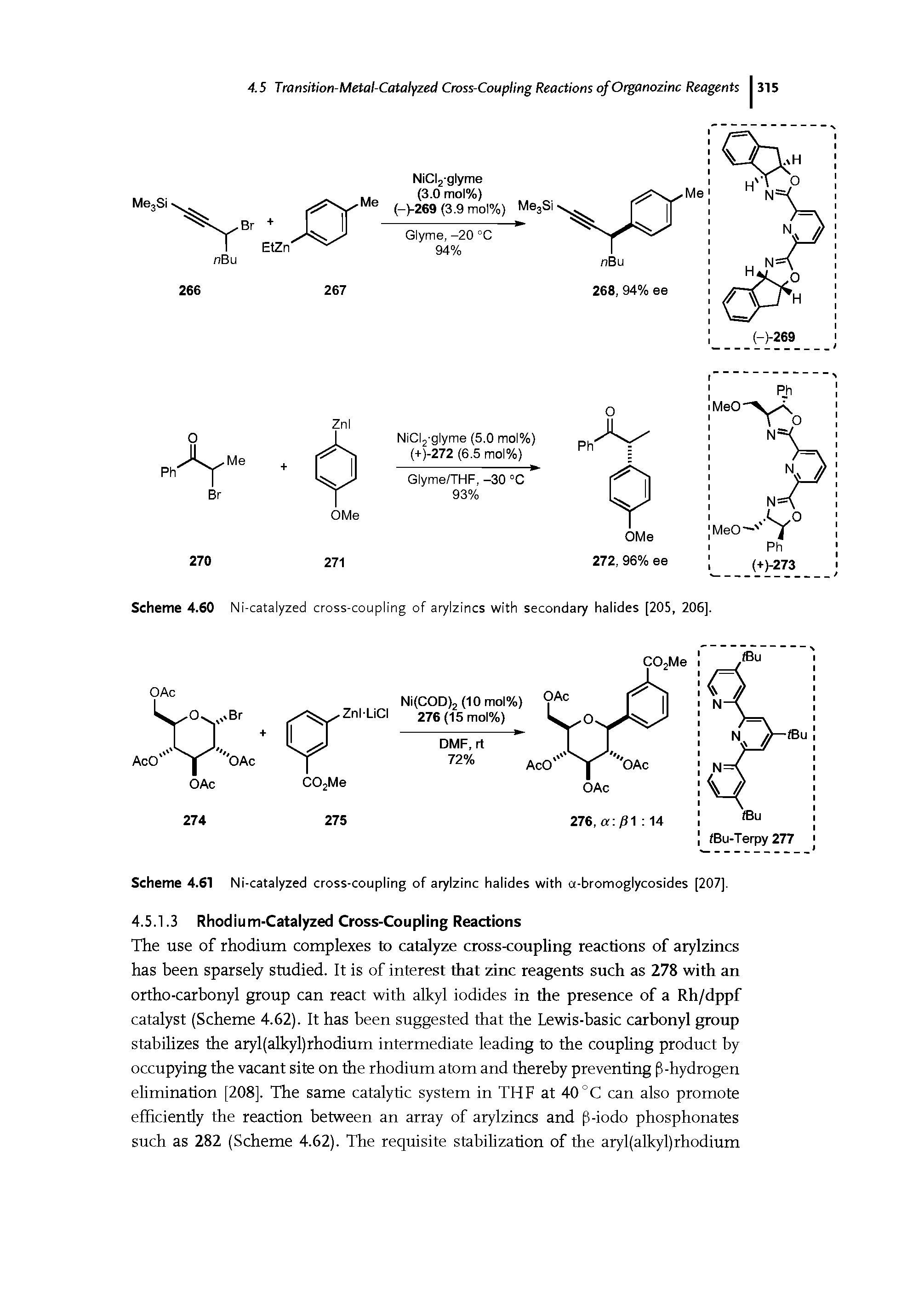 Scheme 4.61 Ni-catalyzed cross-coupling of arylzinc halides with a-bromoglycosides [207]. 4.5.1.3 Rhodium-Catalyzed Cross-Coupling Reactions...
