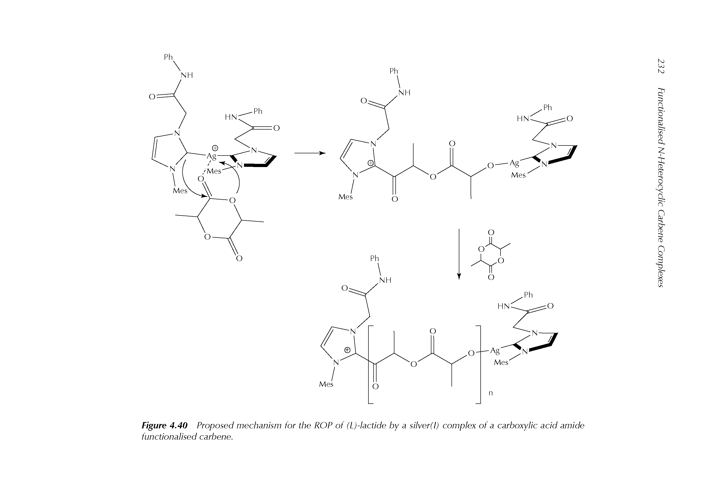 Figure 4.40 Proposed mechanism for the POP of (L)-lactide by a silver(l) complex of a carboxylic acid amide functionalised carbene.