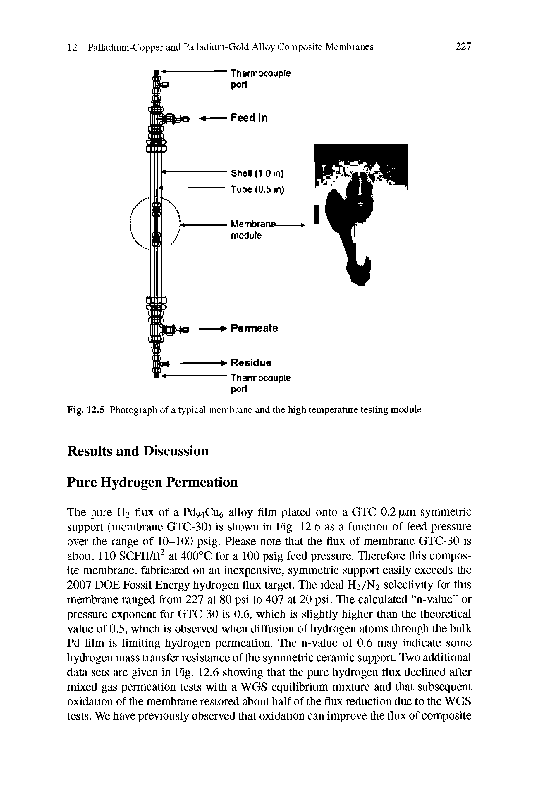 Fig. 12.5 Photograph of a typical membrane and the high temperature testing module...