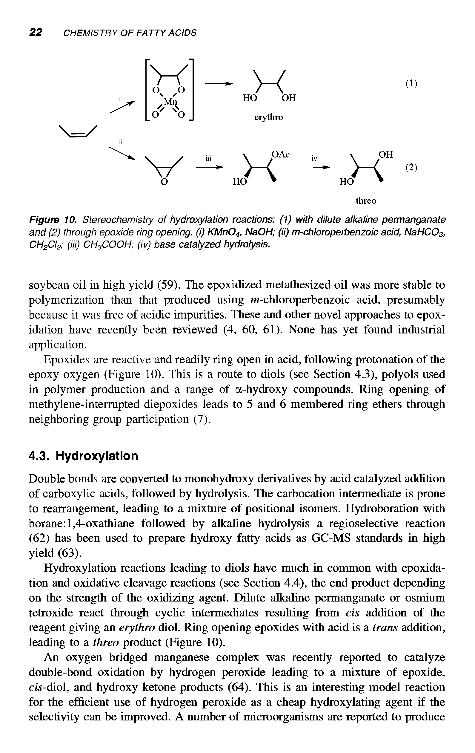 Figure 10. Stereochemistry of hydroxylation reactions (1) with dilute alkaline permanganate and (2) through epoxide ring opening, (i) KMn04, NaOH (ii) m-chloroperbenzoic acid, NaHCOs, CH2Ci2 (Hi) CH3COOH (iv) base catalyzed hydrolysis.