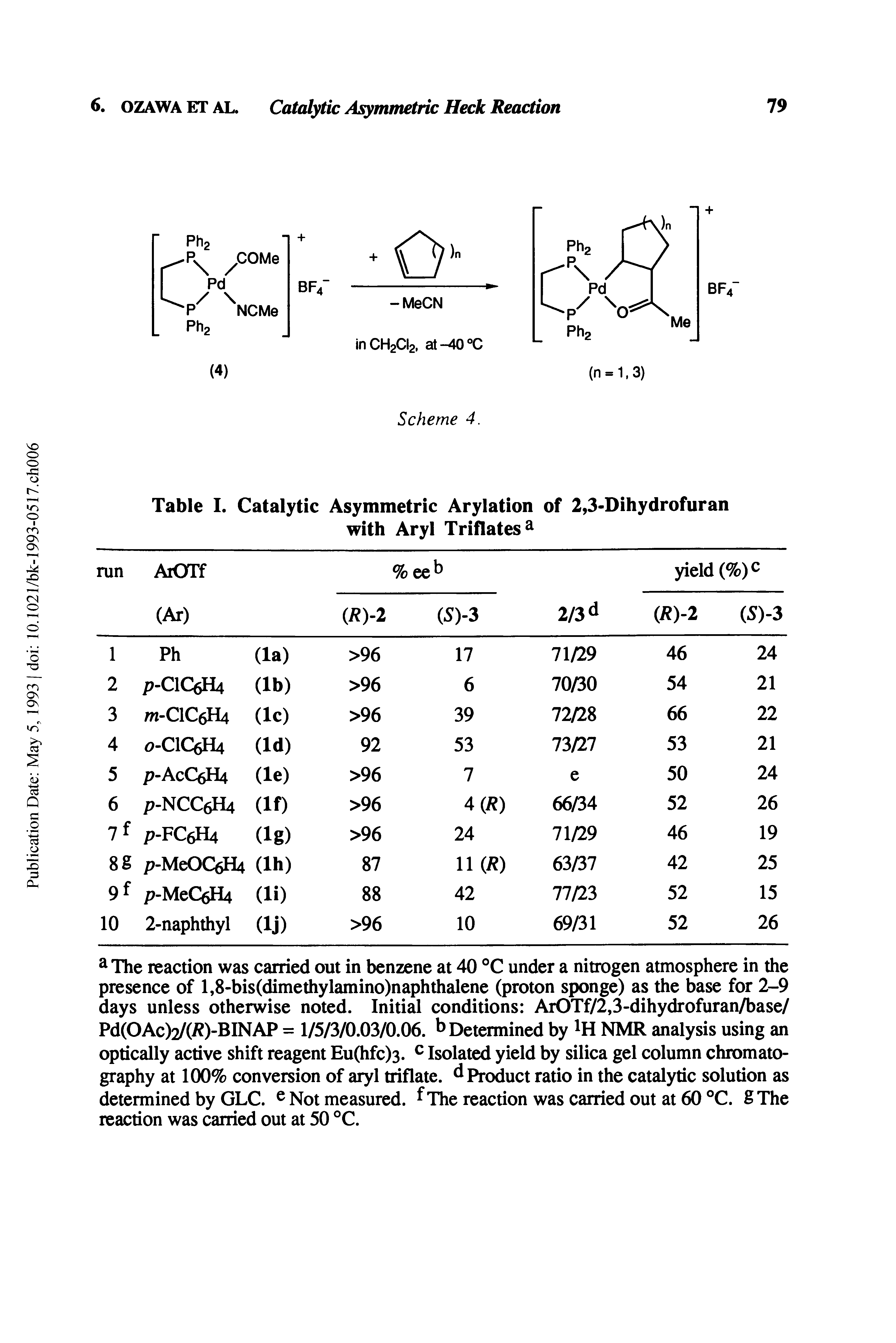Table I. Catalytic Asymmetric Arylation of 2,3-Dihydrofuran with Aryl Triflatesa...