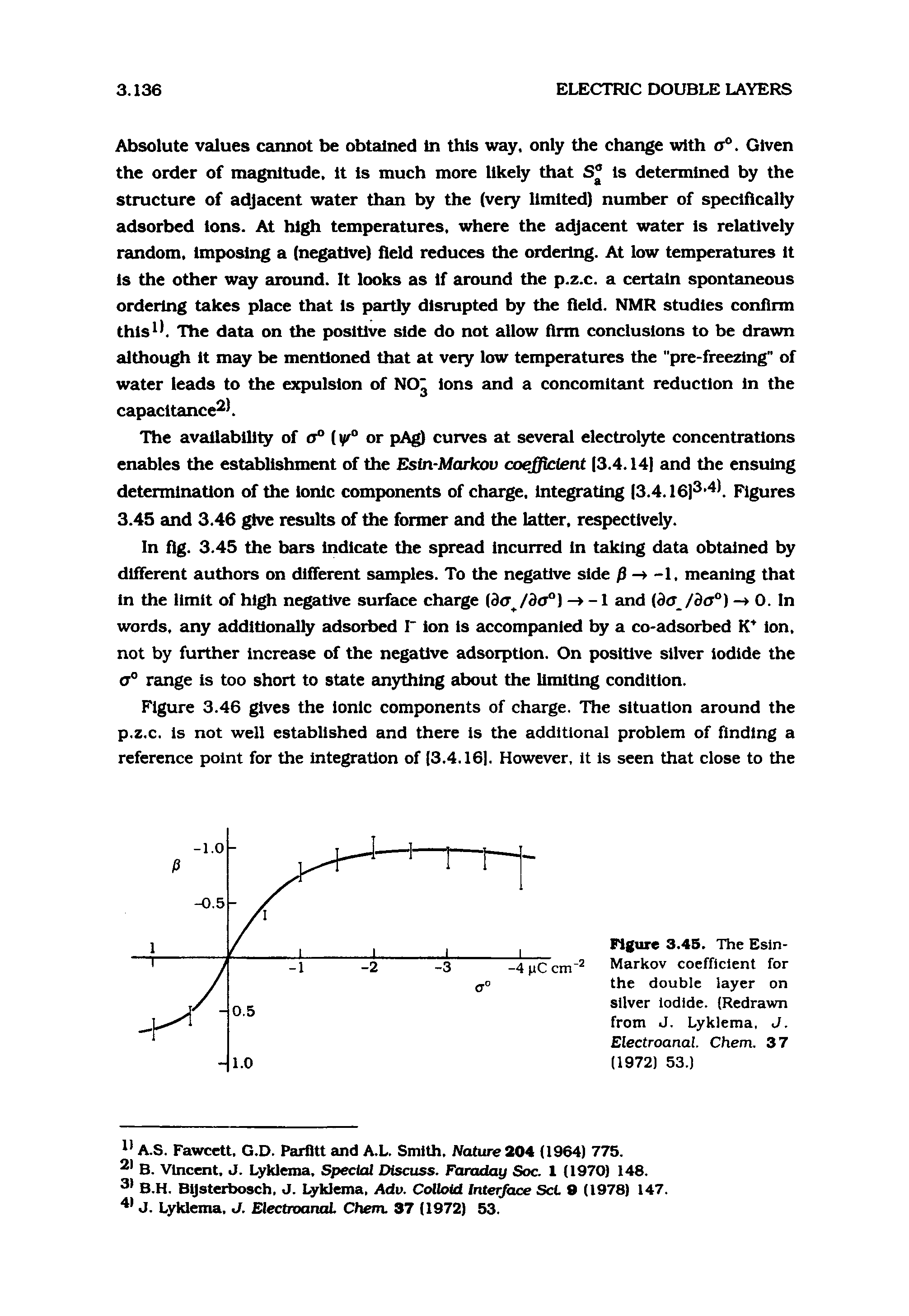 Figure 3.45. The Esin-Markov coefficient for the double layer on silver iodide. (Redrawn from J. Lyklema. J. Electroanal. Chem. 37 (1972) 53.)...