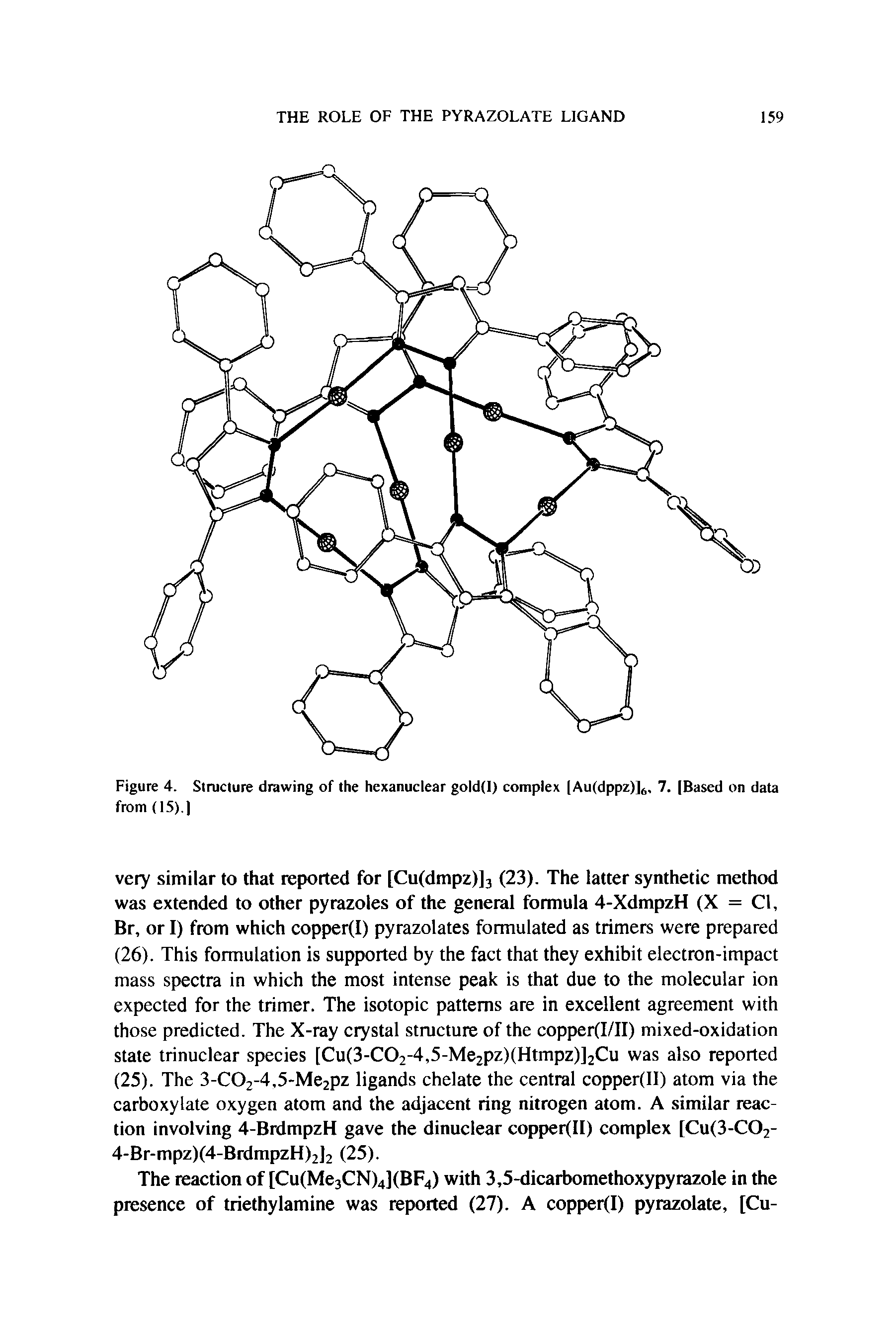 Figure 4. Structure drawing of the hexanuclear gold(I) complex [Au(dppz)]6, 7. [Based on data from (15).)...