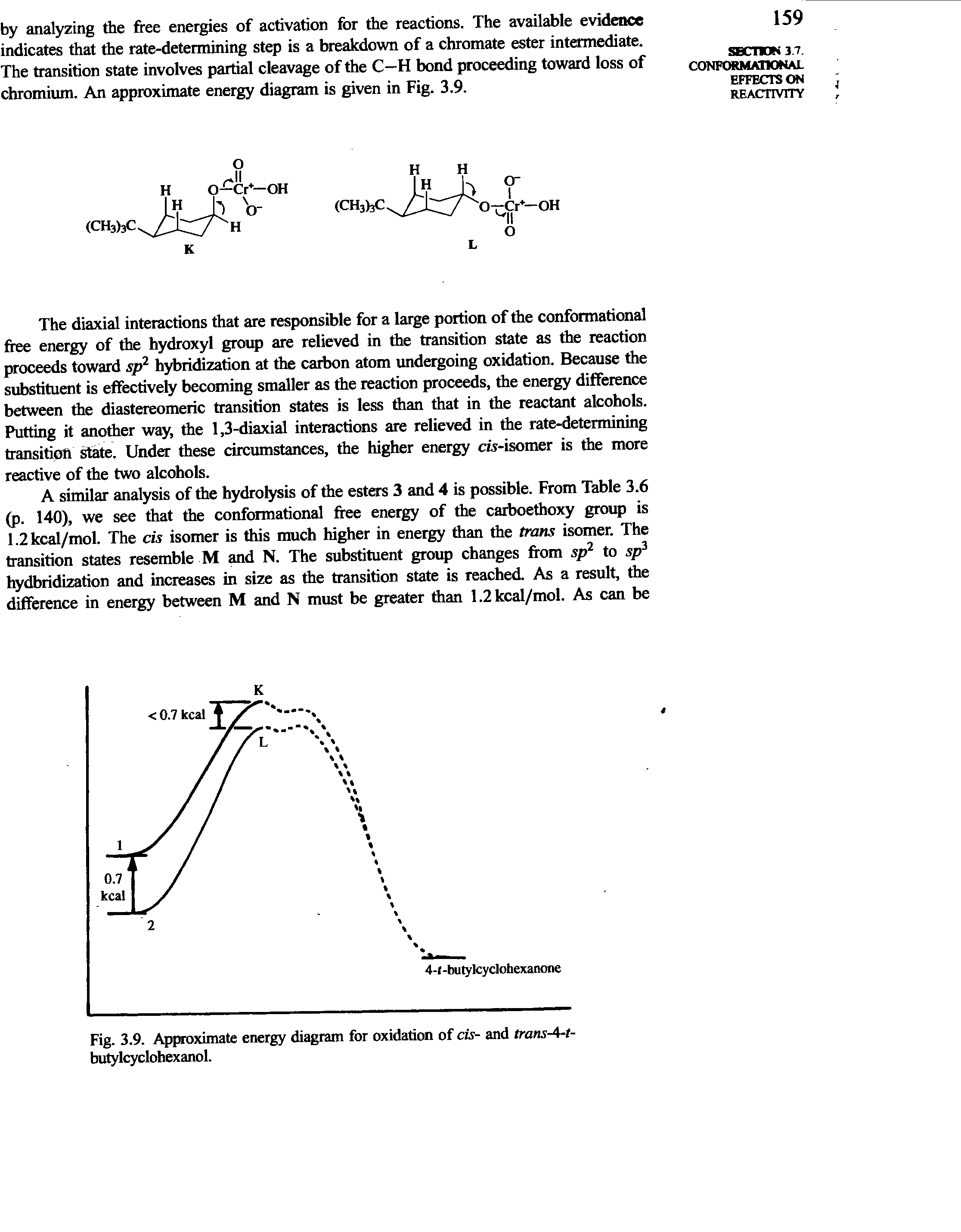 Fig. 3.9. Approximate energy diagram for oxidation of cis- and trans-A-t-butylcyclohexanol.