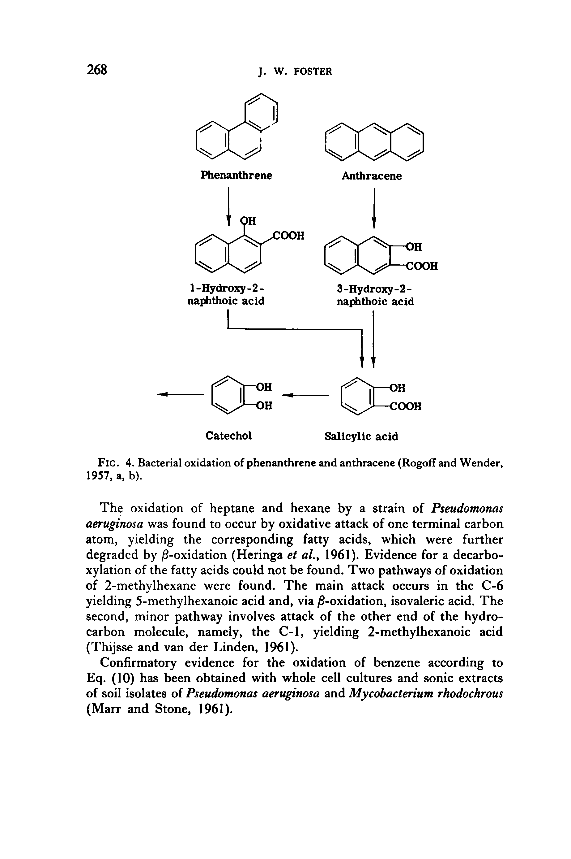 Fig. 4. Bacterial oxidation of phenanthrene and anthracene (RogofF and Wender, 1957, a, b).