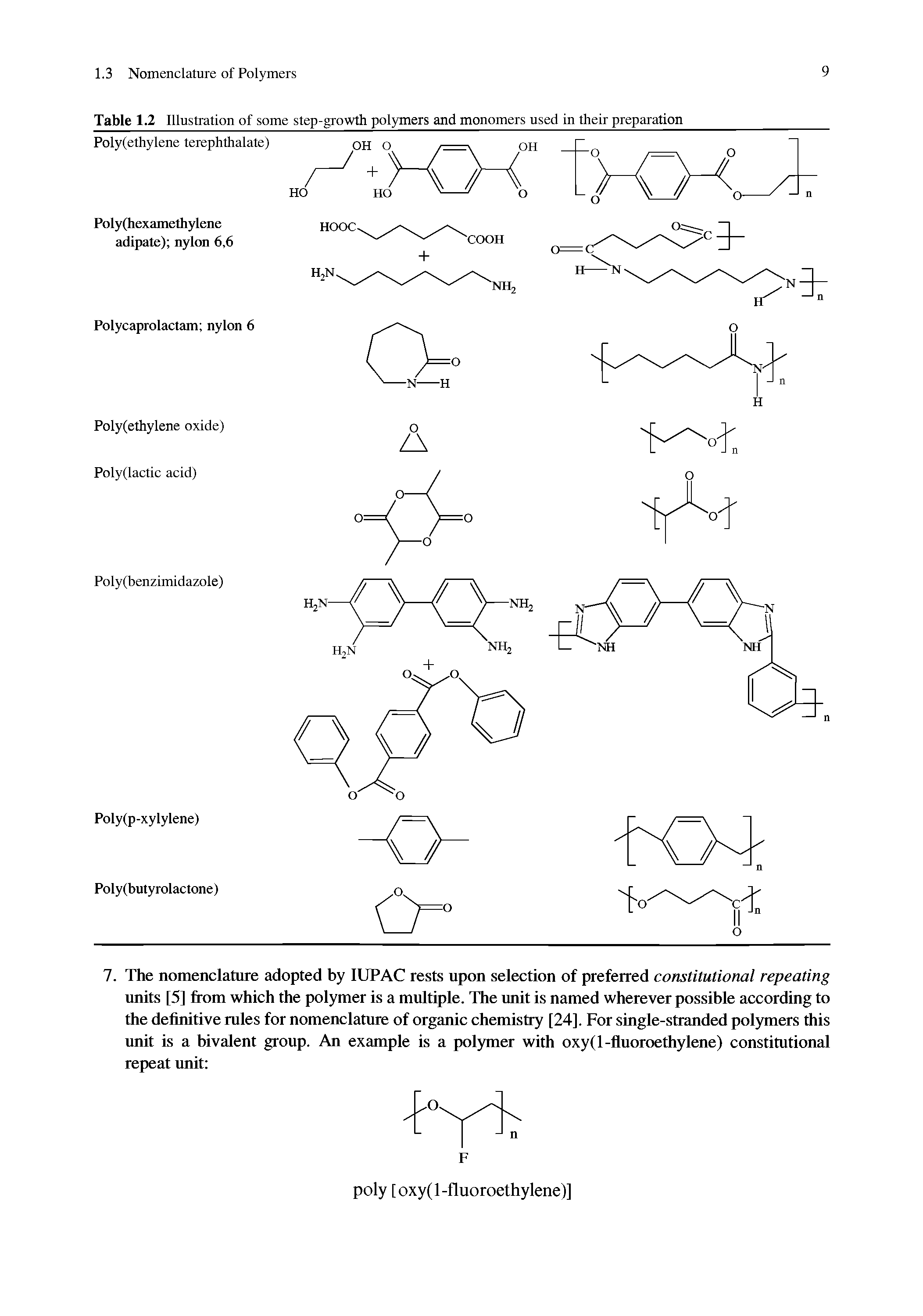 Table 1.2 Illustration of some step-growth polymers and monomers used in their preparation PoIy(ethyIene terephthalate)...