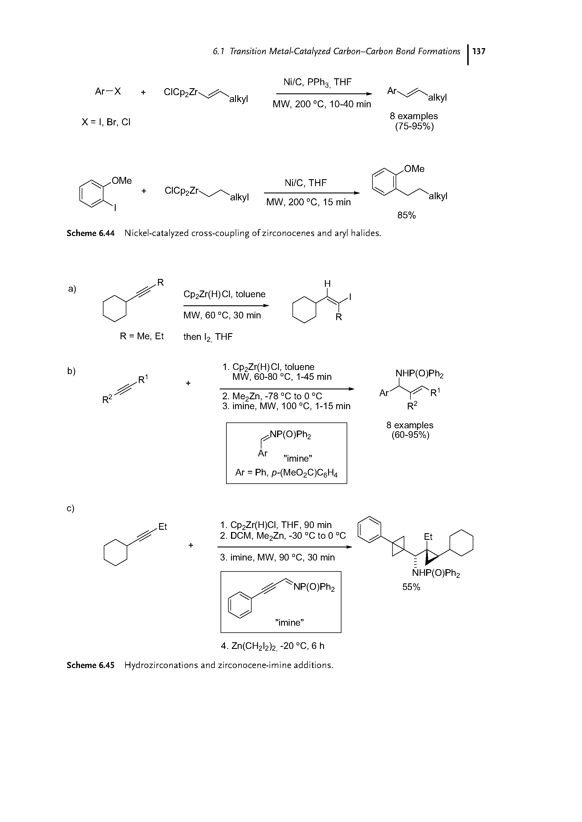 Scheme 6.44 Nickel-catalyzed cross-coupling of zirconocenes and aryl halides.