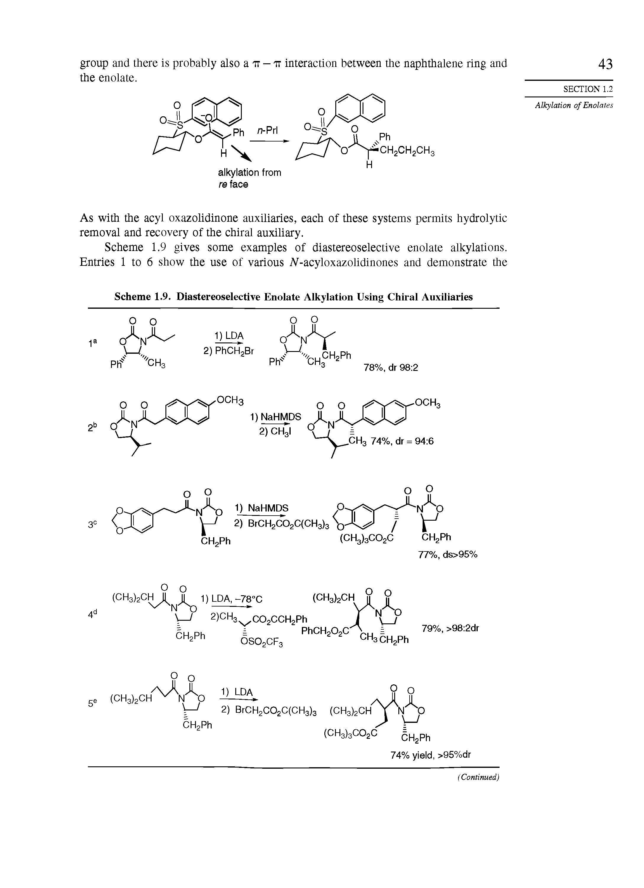 Scheme 1.9. Diastereoselective Enolate Alkylation Using Chiral Auxiliaries...