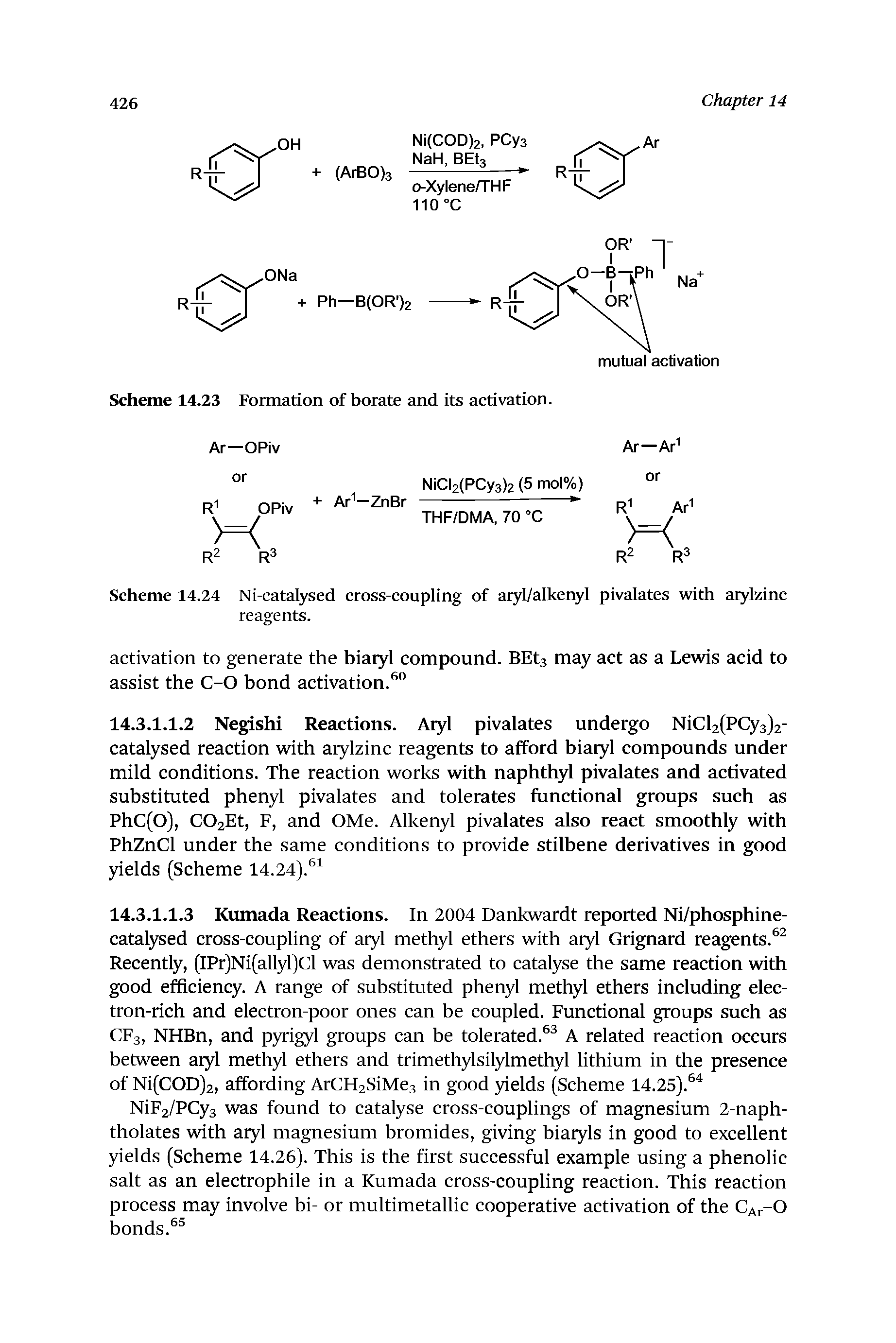 Scheme 14.24 Ni-catalysed cross-coupling of aryl/alkenyl pivalates with arylzinc reagents.