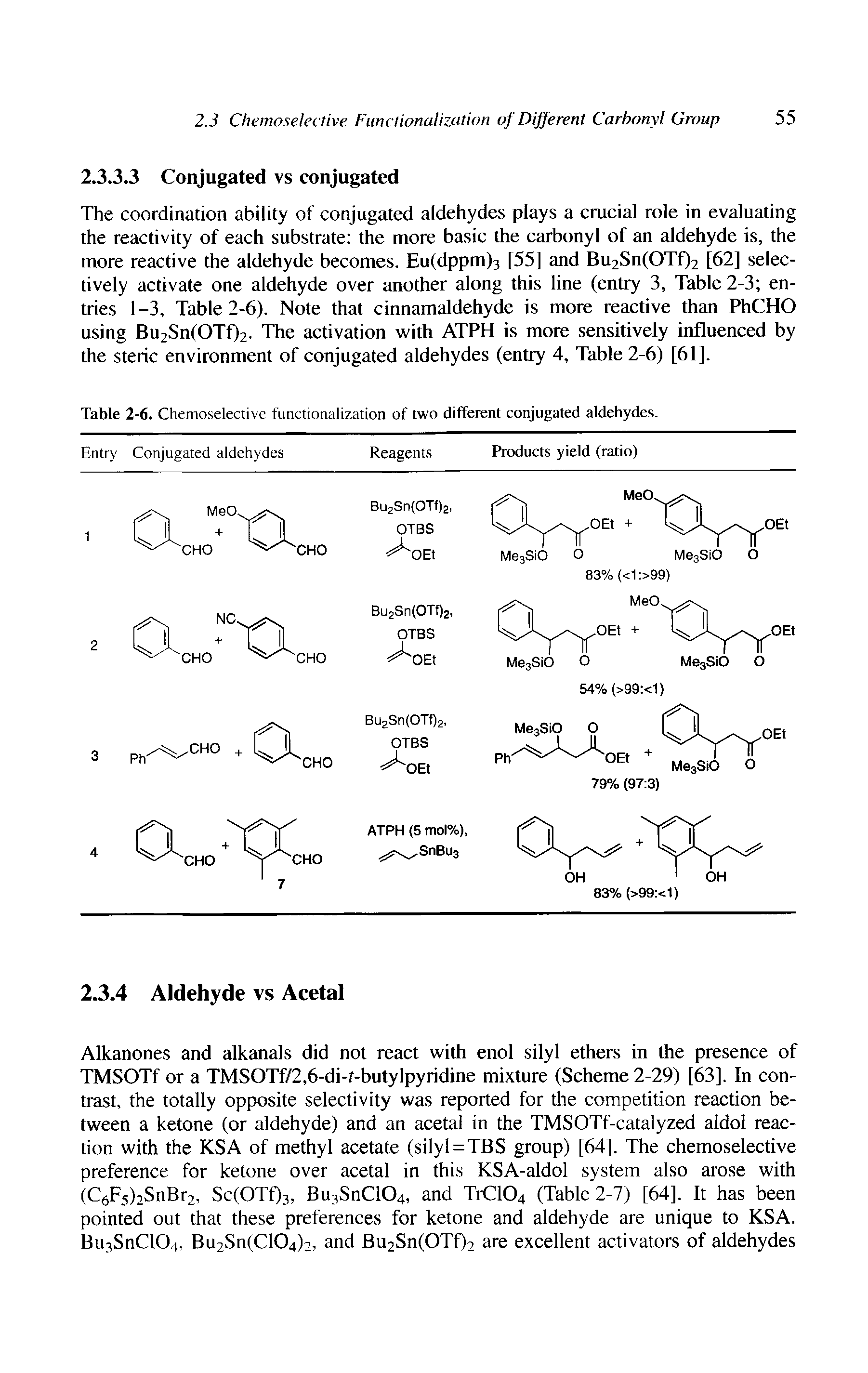 Table 2-6. Chemoselective functionalization of two different conjugated aldehydes.