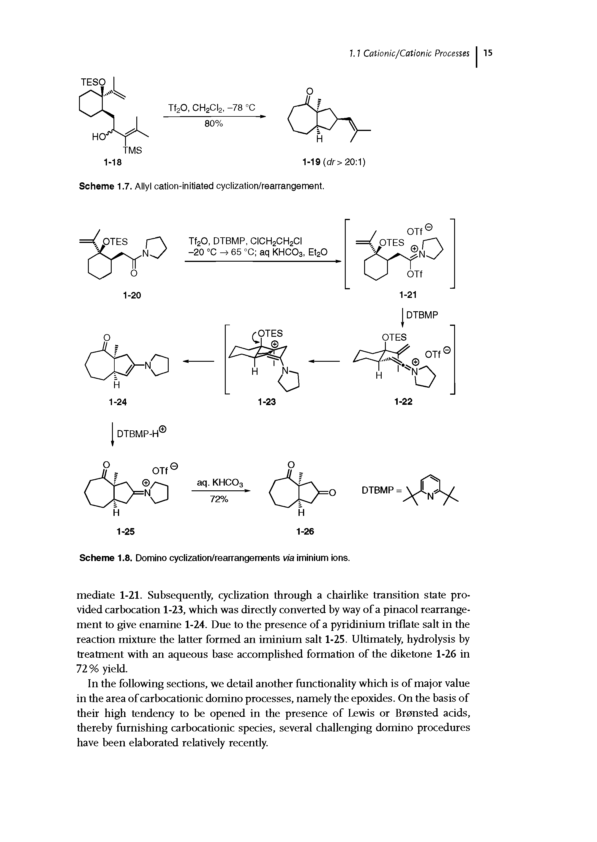 Scheme 1.8. Domino cyclization/rearrangements via iminium ions.