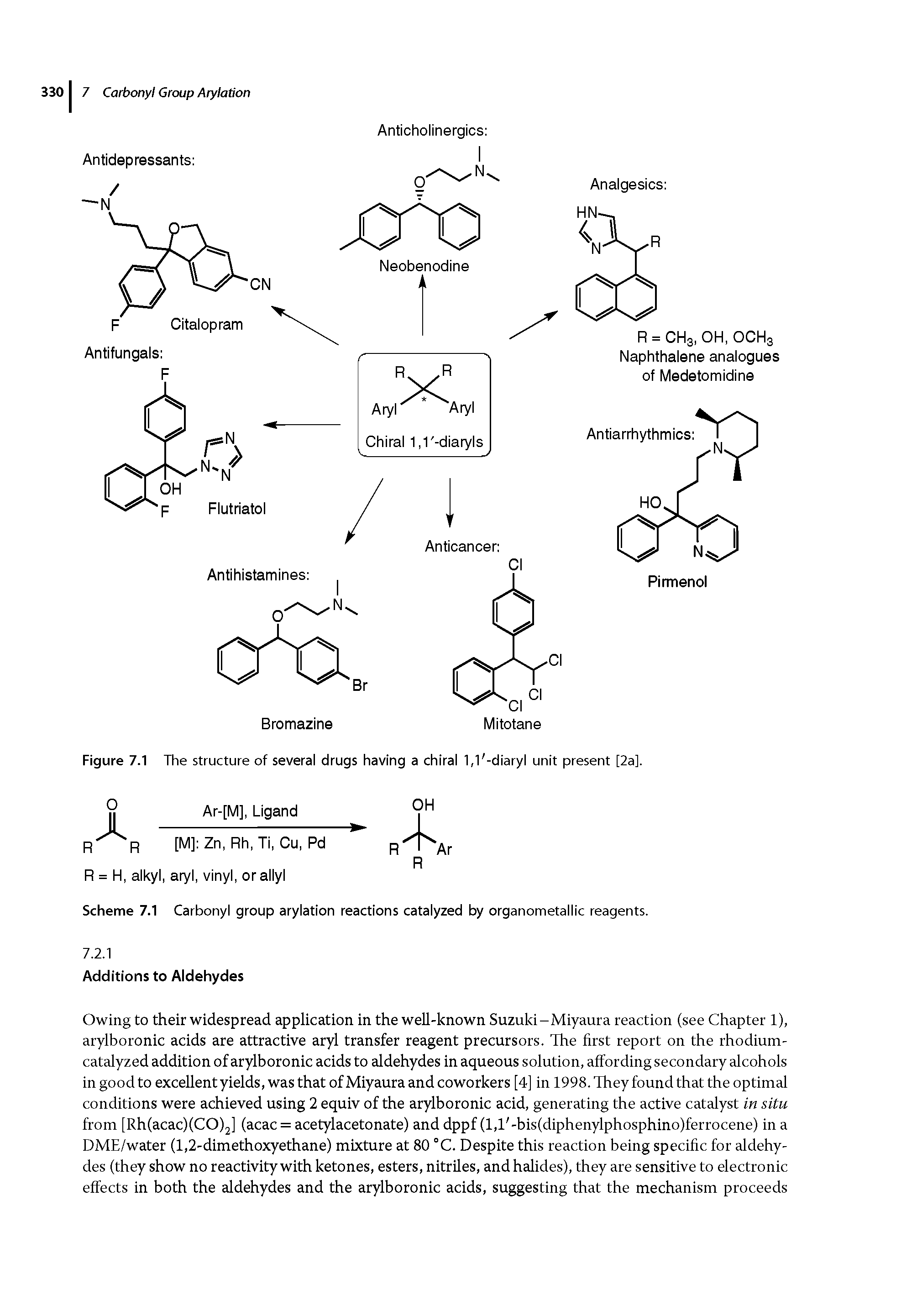 Scheme 7.1 Carbonyl group arylation reactions catalyzed by organometallic reagents.
