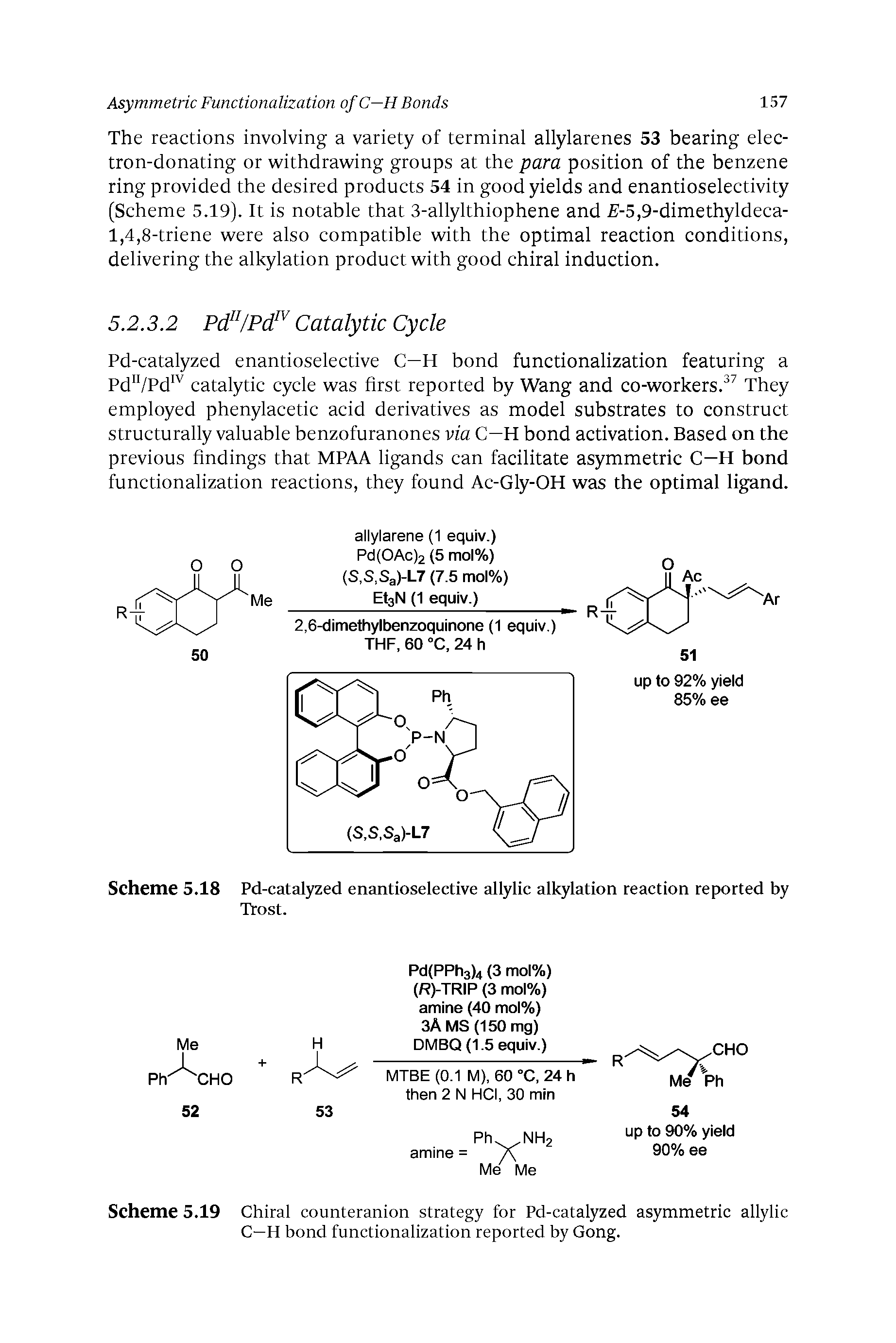 Scheme 5.19 Chiral counteranion strategy for Pd-catalyzed asymmetric allylic C—H bond functionalization reported by Gong.