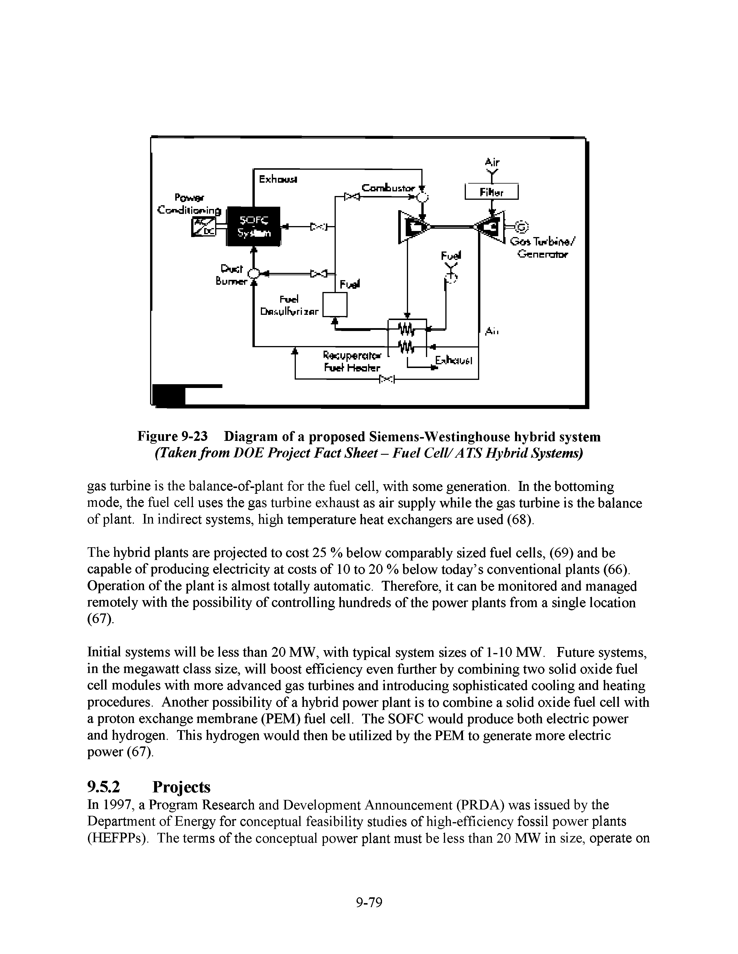 Figure 9-23 Diagram of a proposed Siemens-Westinghouse hybrid system (Taken from DOE Project Fact Sheet - Fuel Cell/ATS Hybrid Systems)...