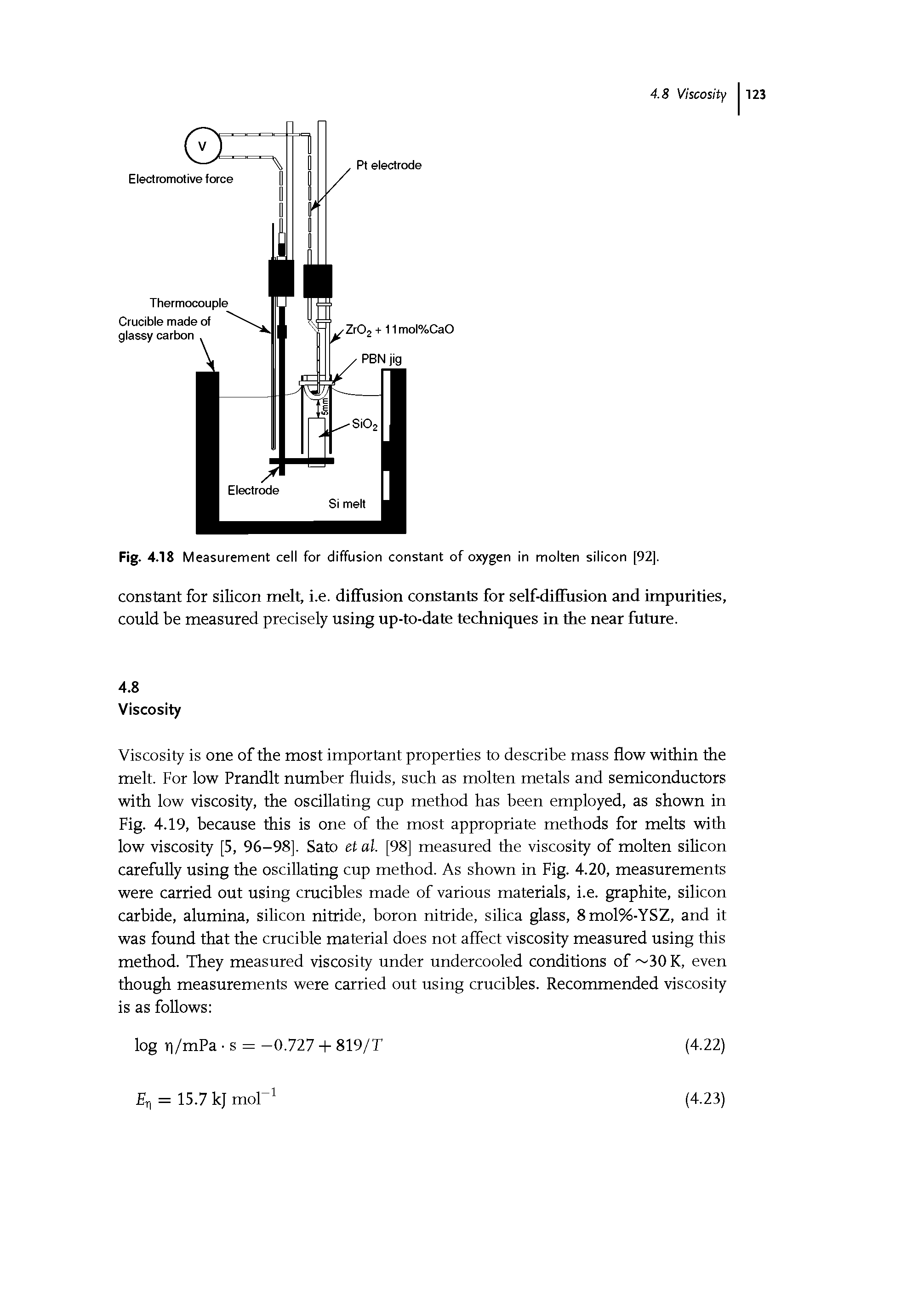Fig. 4.18 Measurement cell for diffusion constant of oxygen in molten silicon [92].