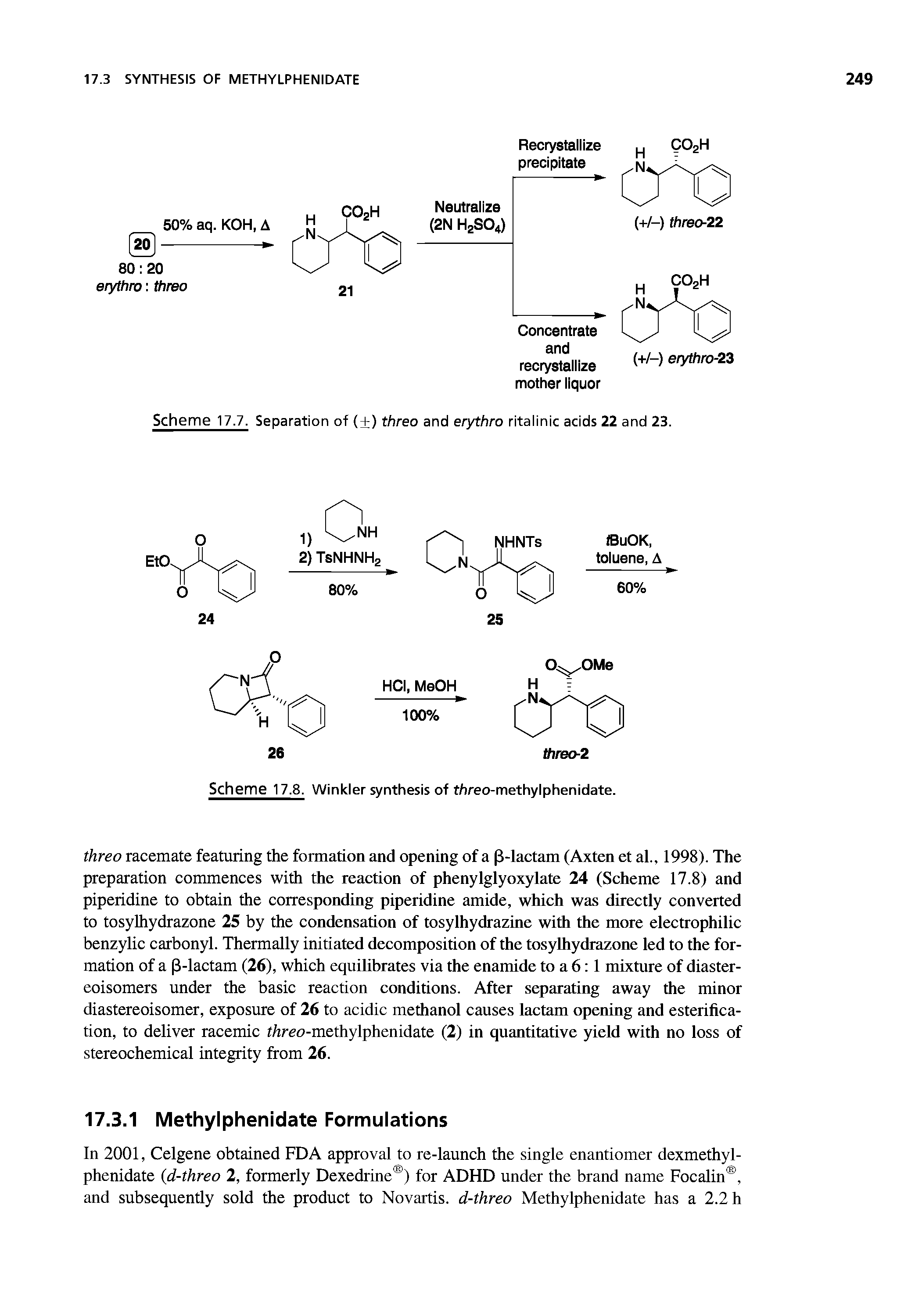 Scheme 17.7. Separation of (+) threo and erythro ritalinic acids 22 and 23.