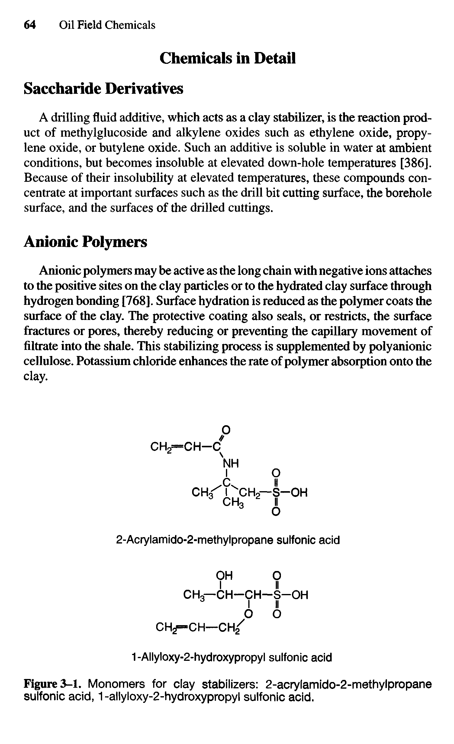 Figure 3-1. Monomers for clay stabilizers 2-acrylamido-2-methyipropane sulfonic acid, 1-allyloxy-2-hydroxypropyl sulfonic acid.