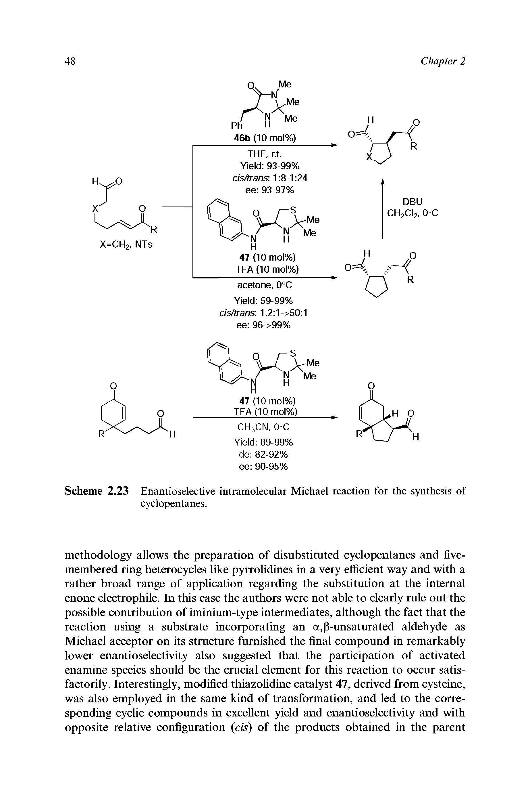 Scheme 2.23 Enantioselective intramolecular Michael reaction for the synthesis of cyclopentanes.