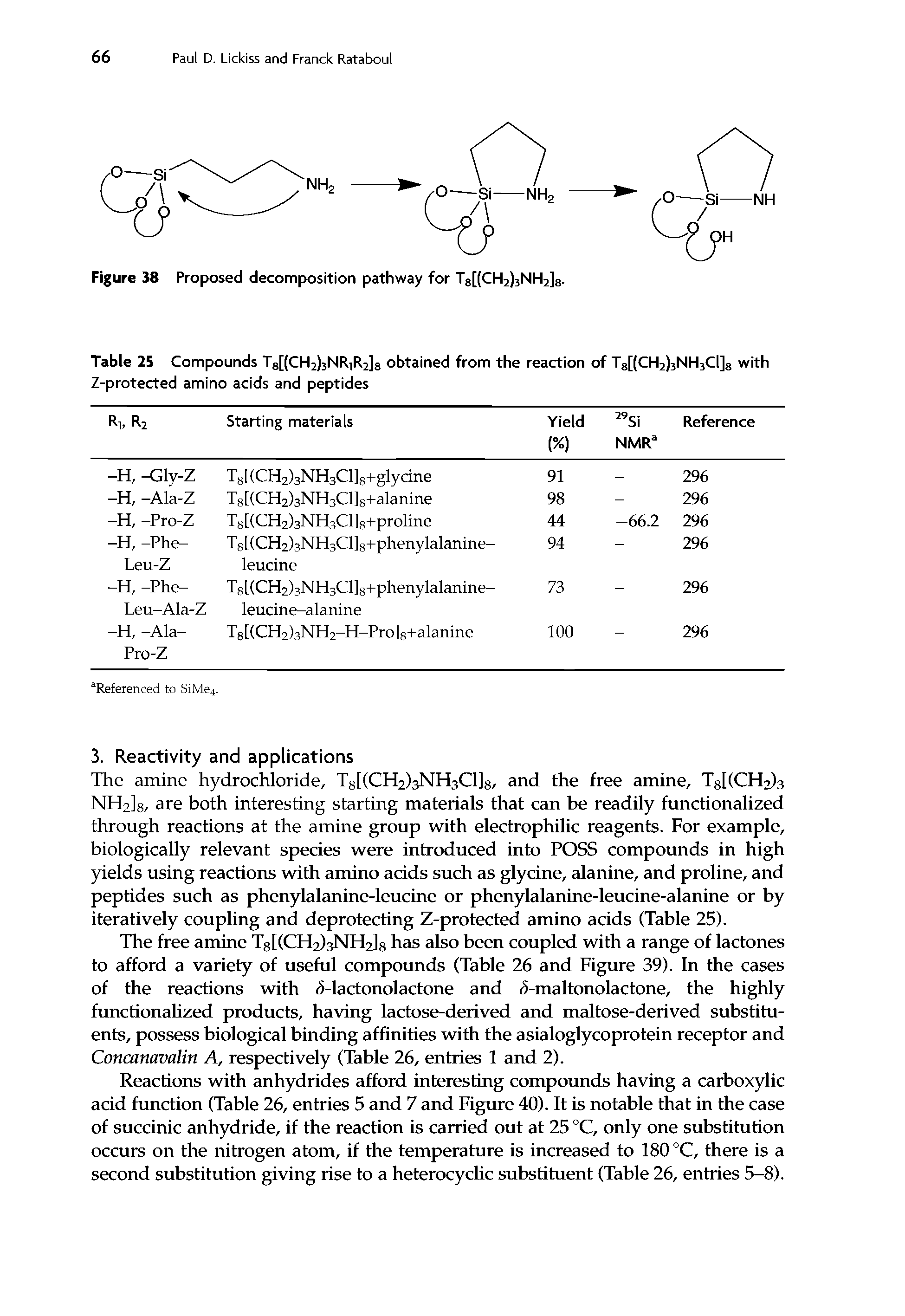 Table 25 Compounds T8[(CH2)3NR)R2]8 obtained from the reaction of T8[(CH2)3NH3Cl]8 with Z-protected amino acids and peptides...