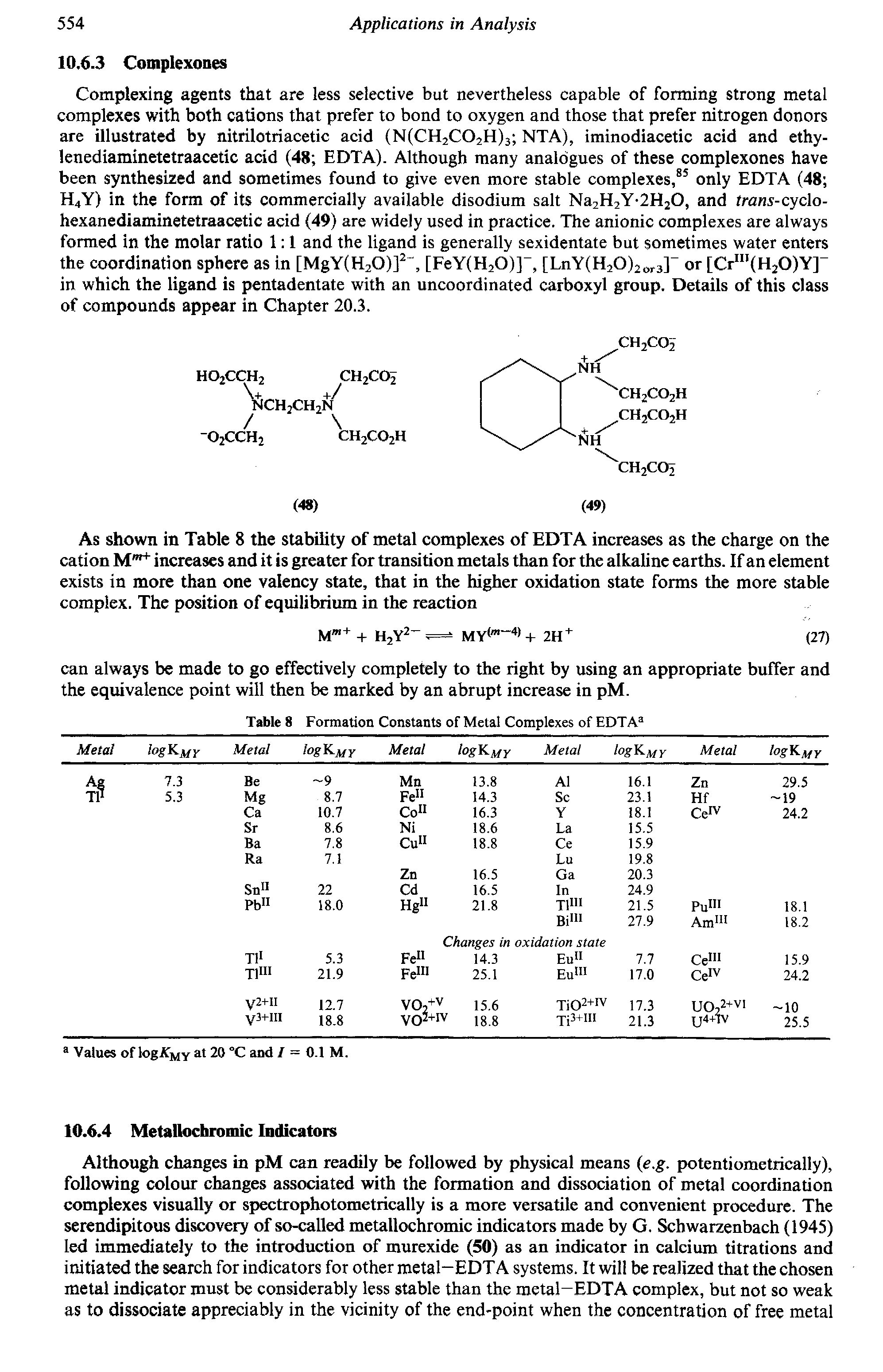 Table 8 Formation Constants of Metal Complexes of EDTA ...