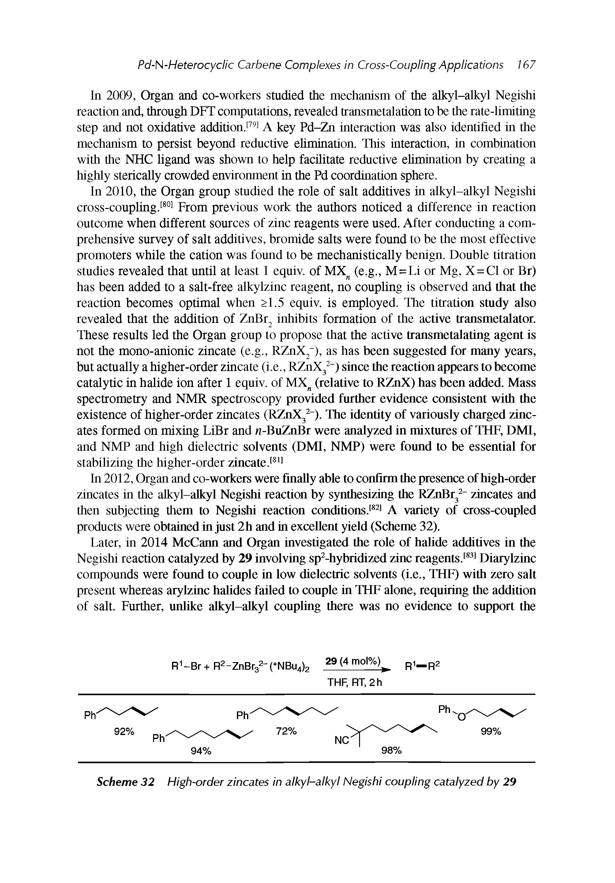 Scheme 32 High-order zincates in alkyl-alkyl Negishi coupling catalyzed by 29...