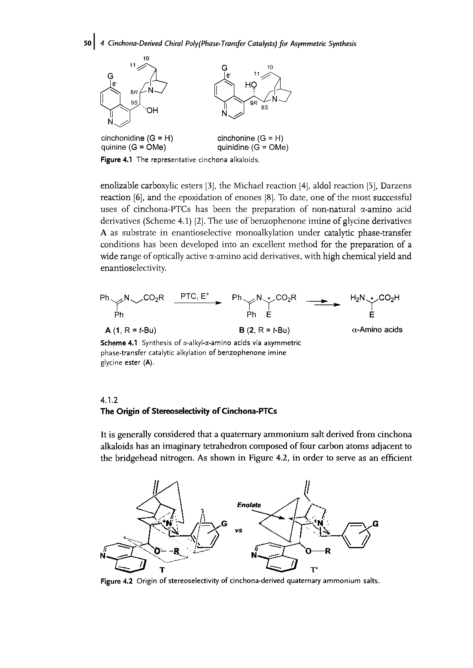 Figure 4.2 Origin of stereoselectivity of cinchona-derived quaternary ammonium salts.