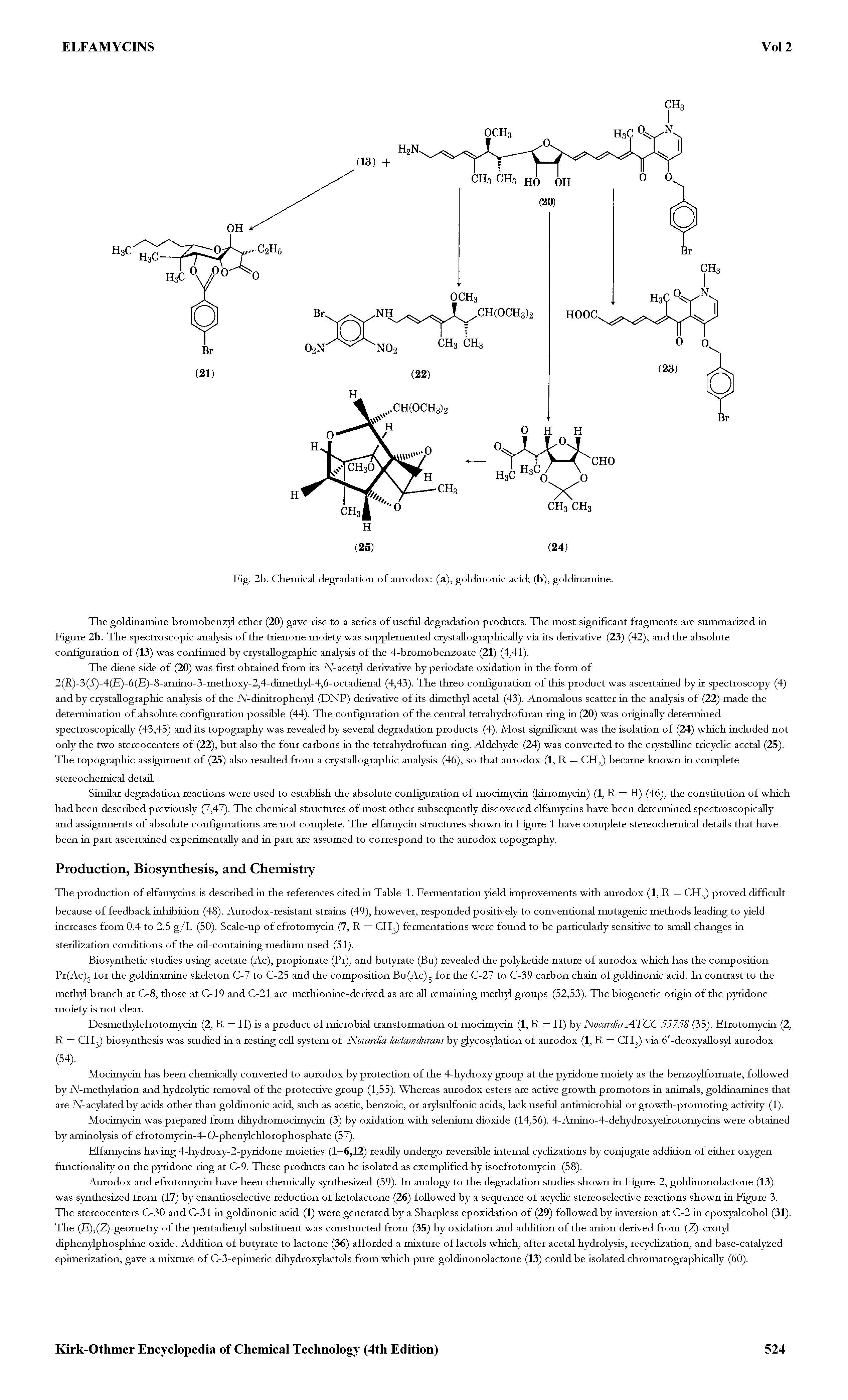 Fig. 2b. Chemical degradation of aurodox (a), goldinonic acid (b), goldinamine.