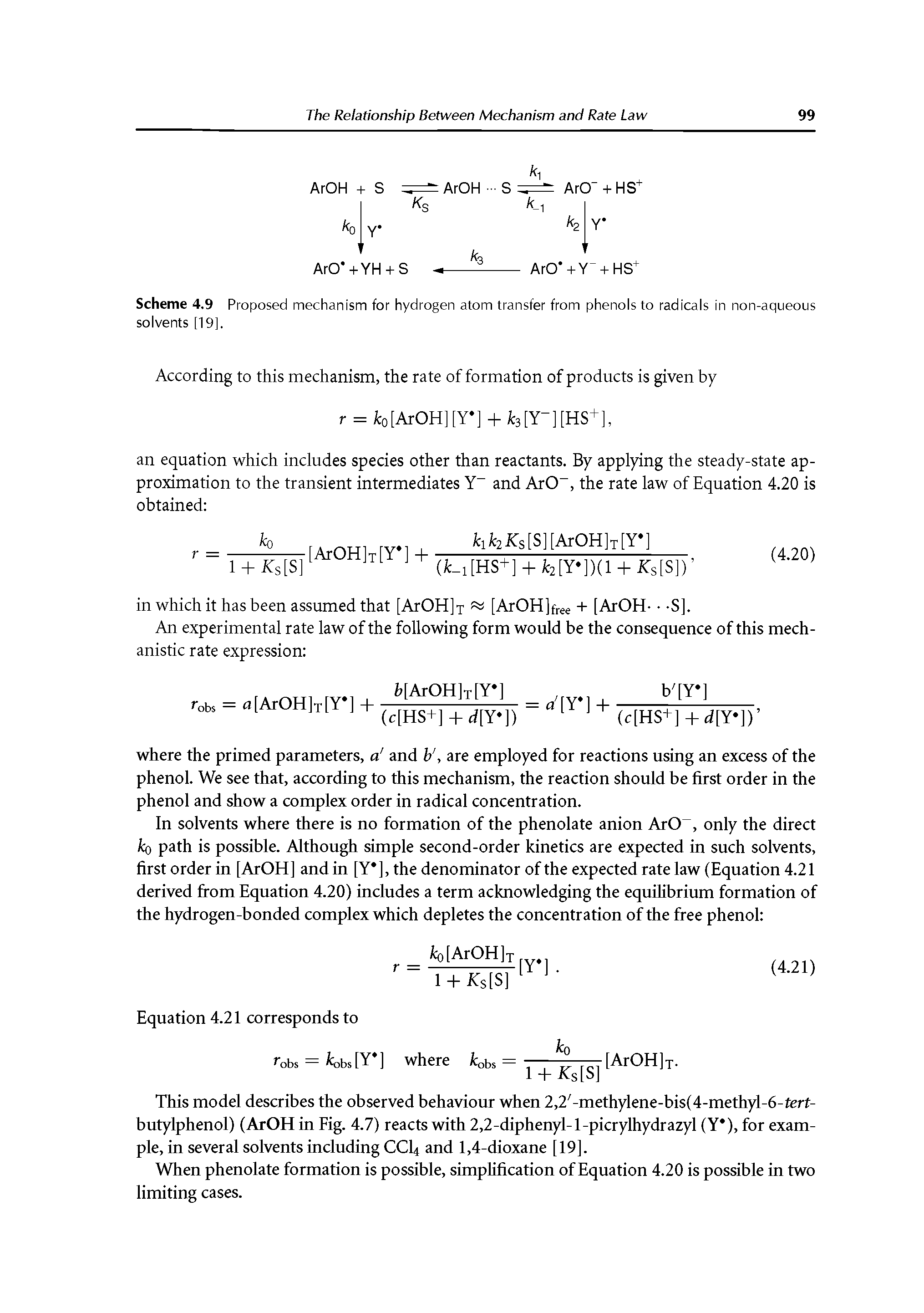 Scheme 4.9 Proposed mechanism for hydrogen atom transfer from phenols to radicals in non-aqueous solvents [19],...