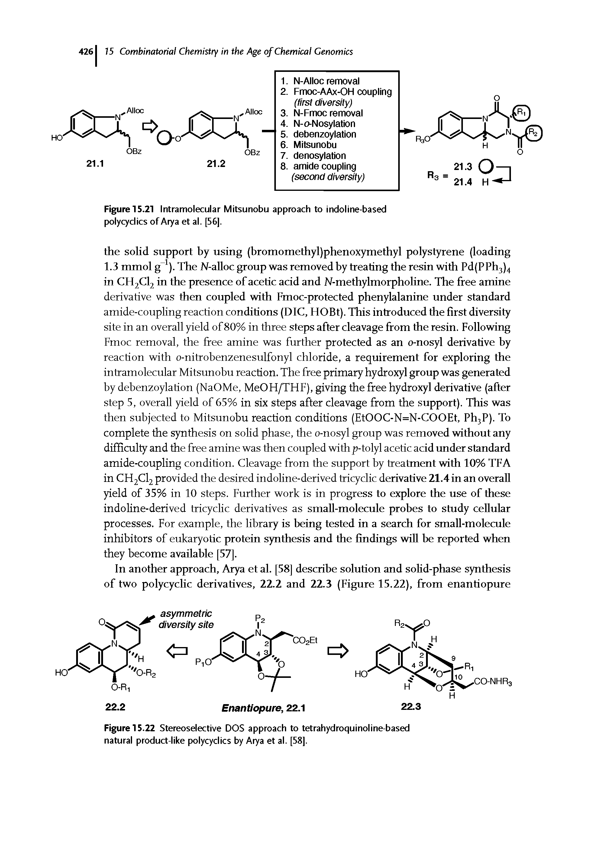 Figure 15.22 Stereoselective DOS approach to tetrahydroquinoline-based natural product-like polycydics by Arya et al. [58].