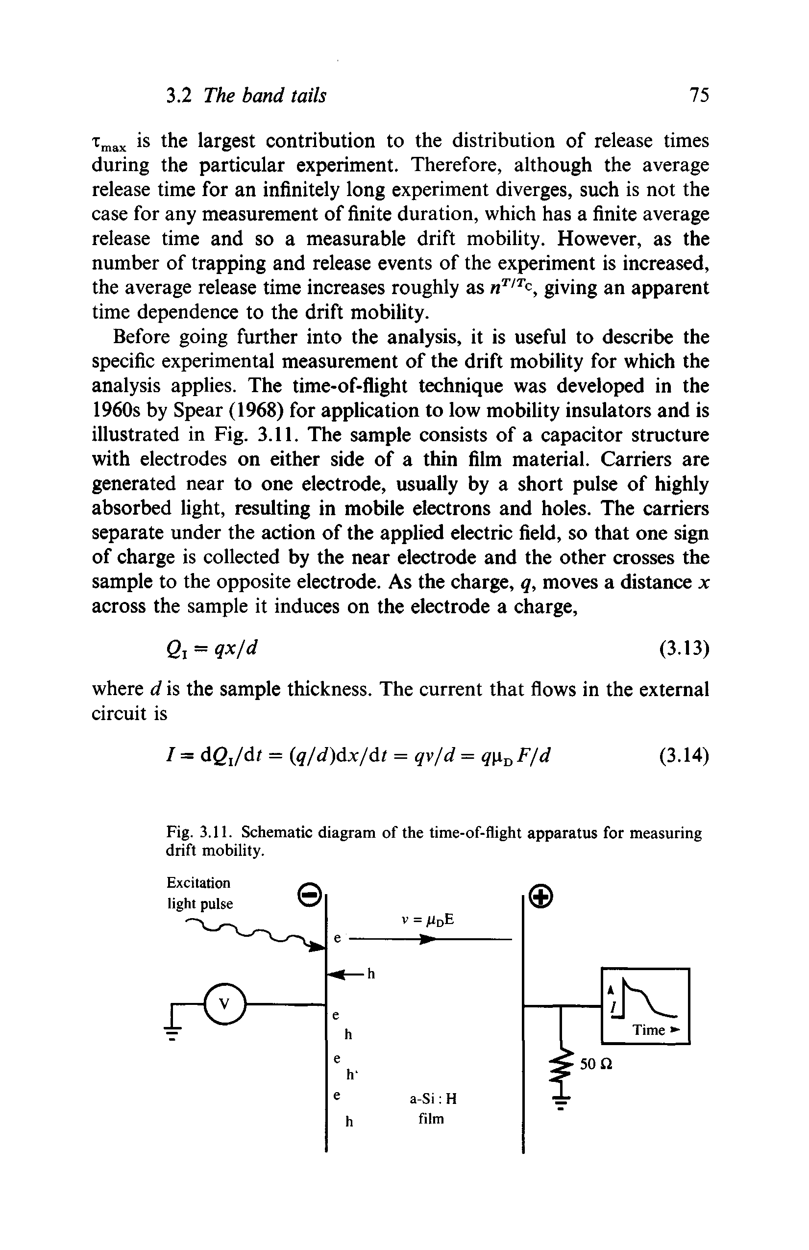 Fig. 3.11. Schematic diagram of the time-of-flight apparatus for measuring drift mobility.