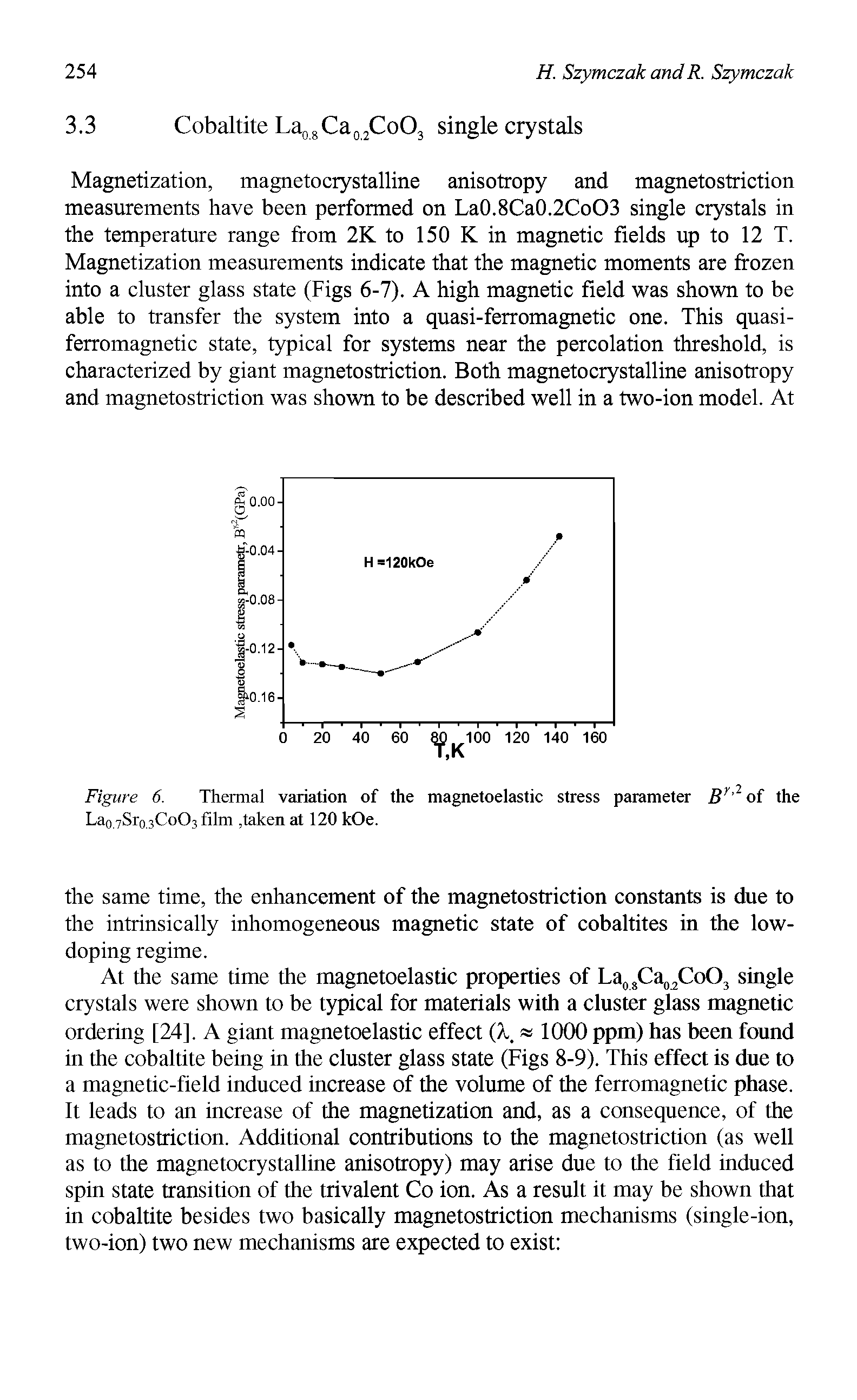Figure 6. Thermal variation of the magnetoelastic stress parameter Br 2 of the La0 7Sr0 3C0O3 film. taken at 120 kOe.