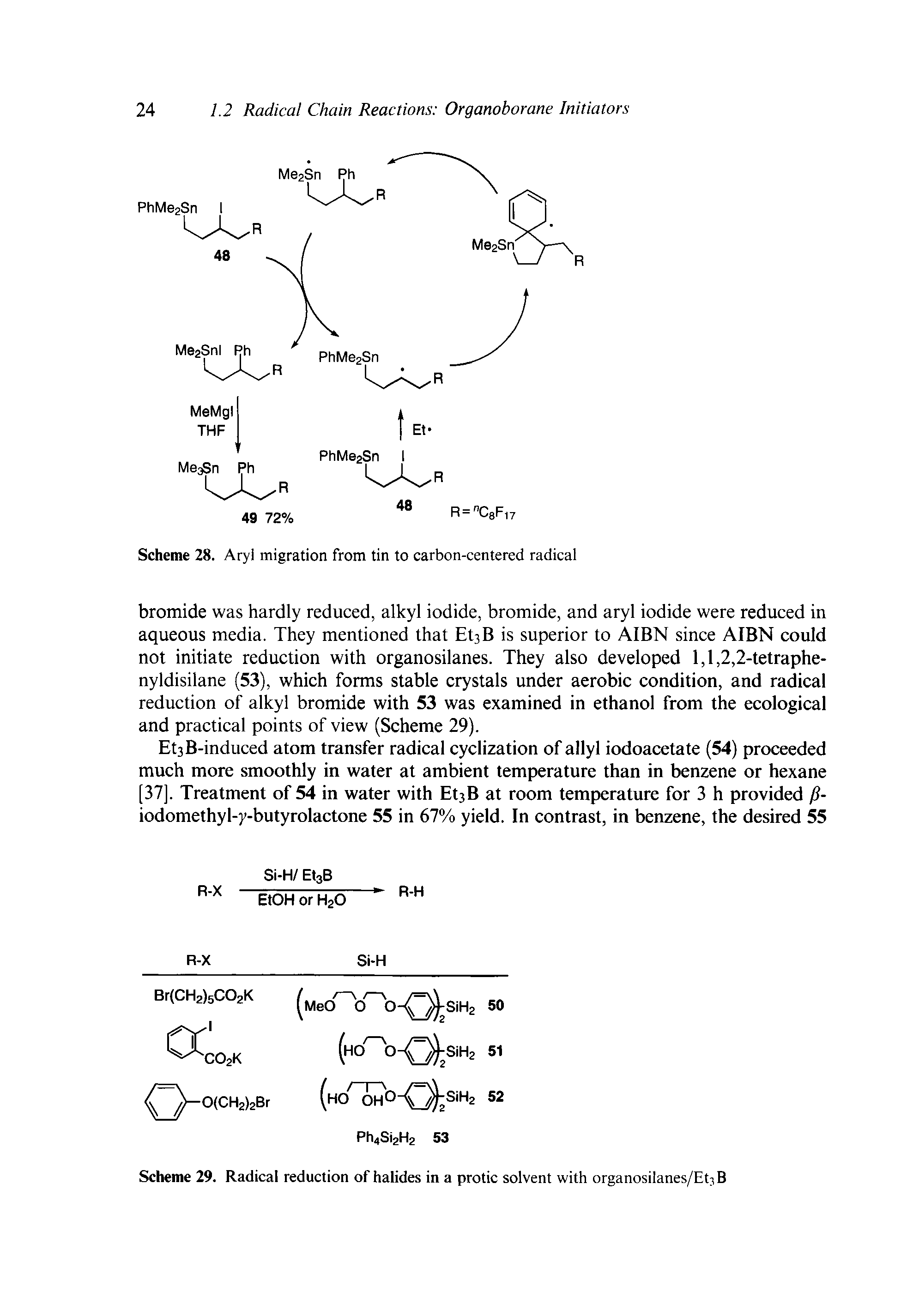Scheme 28. Aryl migration from tin to carbon-centered radical...