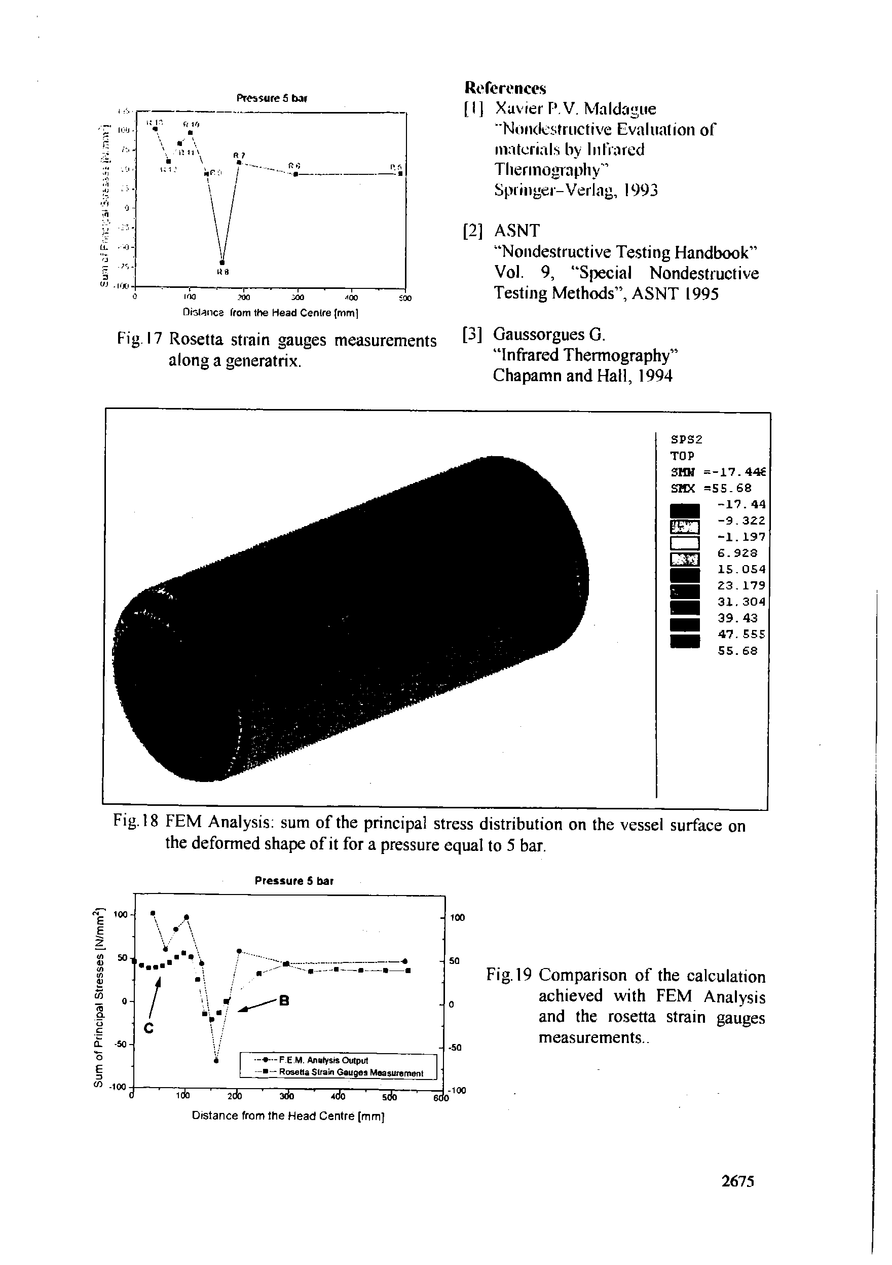 Fig. 18 FEM Analysis, sum of the principal stress distribution on the vessel surface on the deformed shape of it for a pressure equal to 5 bar.