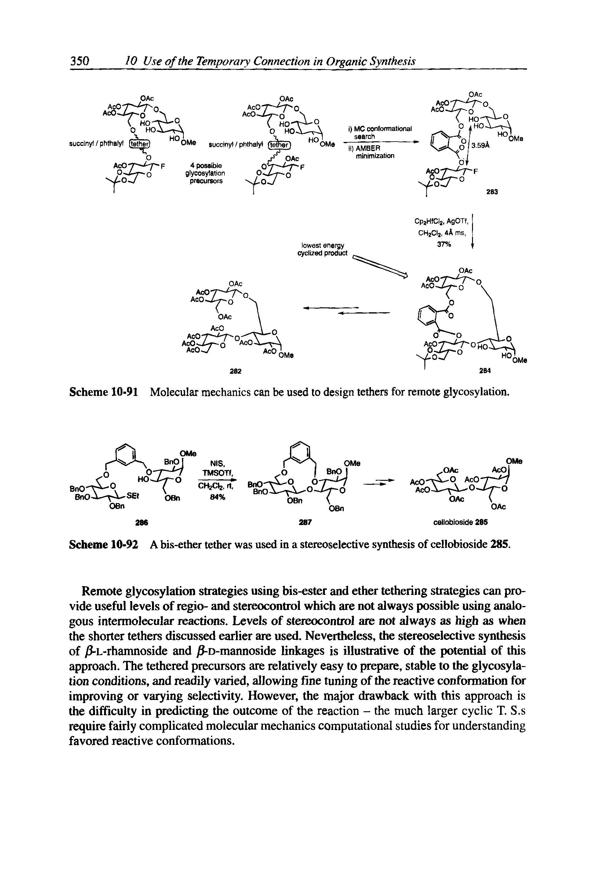 Scheme 10-92 A bis-ether tether was used in a stereoselective synthesis of cellobioside 285.