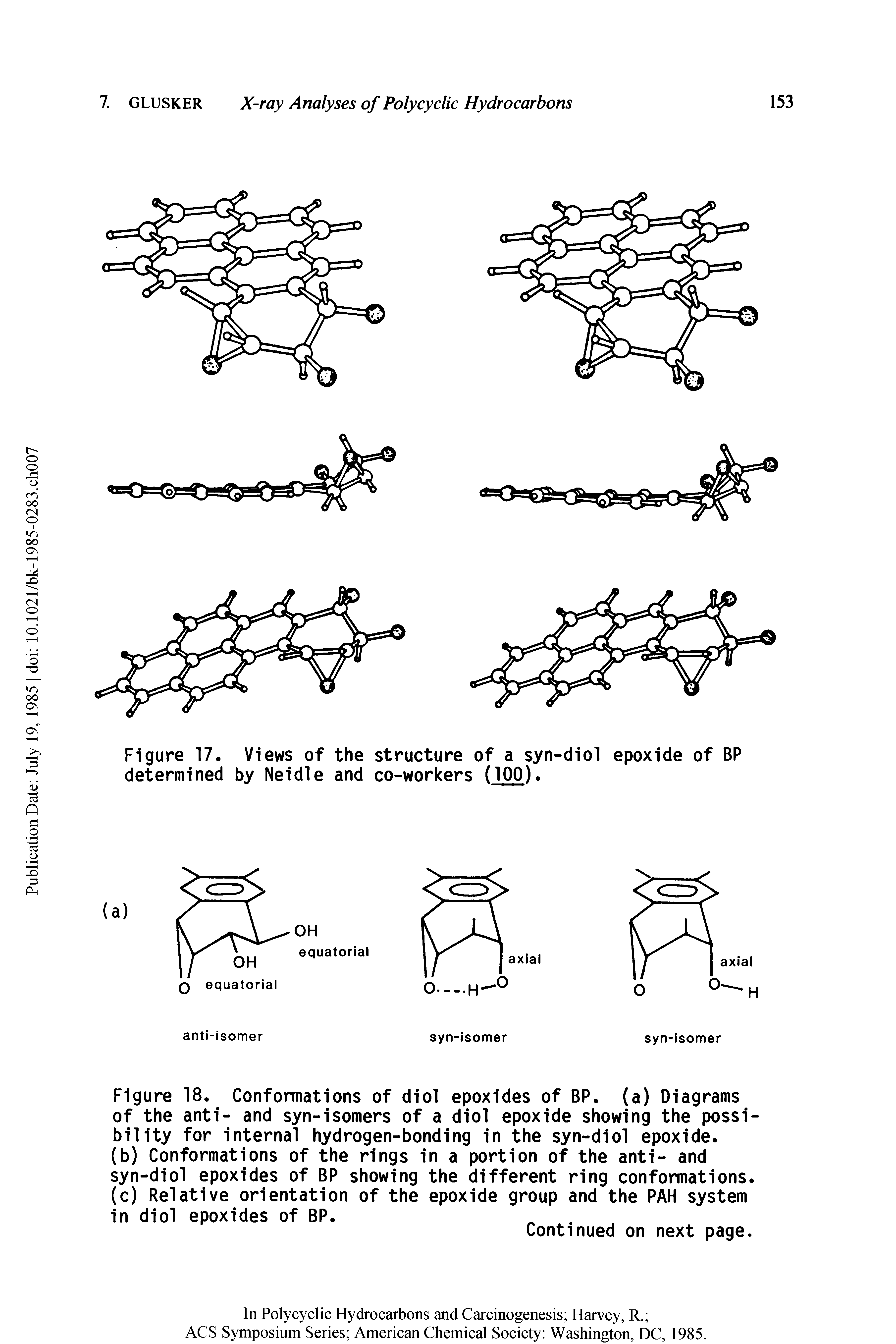 Figure 18. Conformations of diol epoxides of BP. (a) Diagrams of the anti- and syn-isomers of a diol epoxide showing the possibility for internal hydrogen-bonding in the syn-diol epoxide.