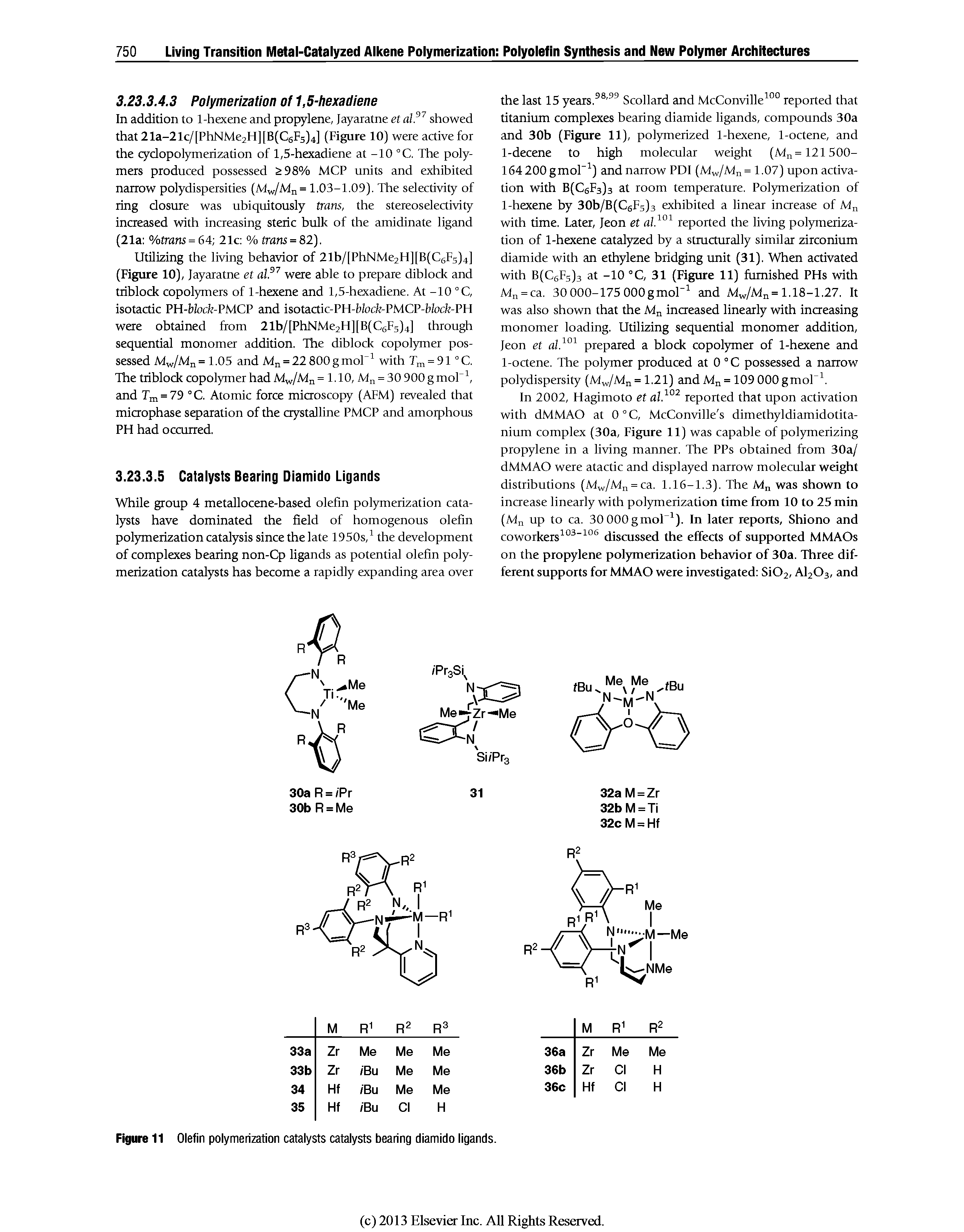 Figure 11 Olefin polymerization catalysts catalysts bearing diamido ligands.