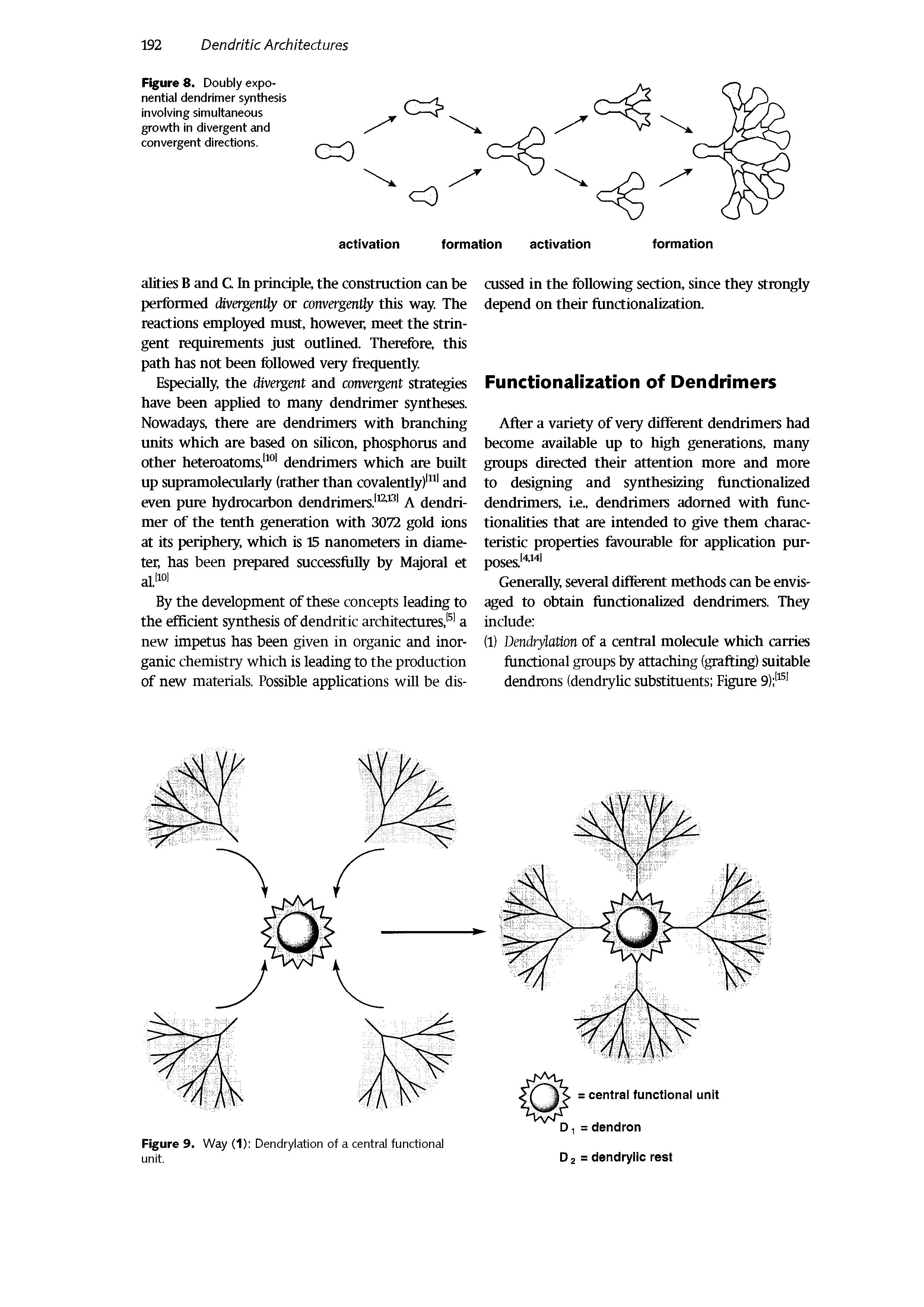 Figure 8. Doubly exponential dendrimer synthesis involving simultaneous growth in divergent and convergent directions.