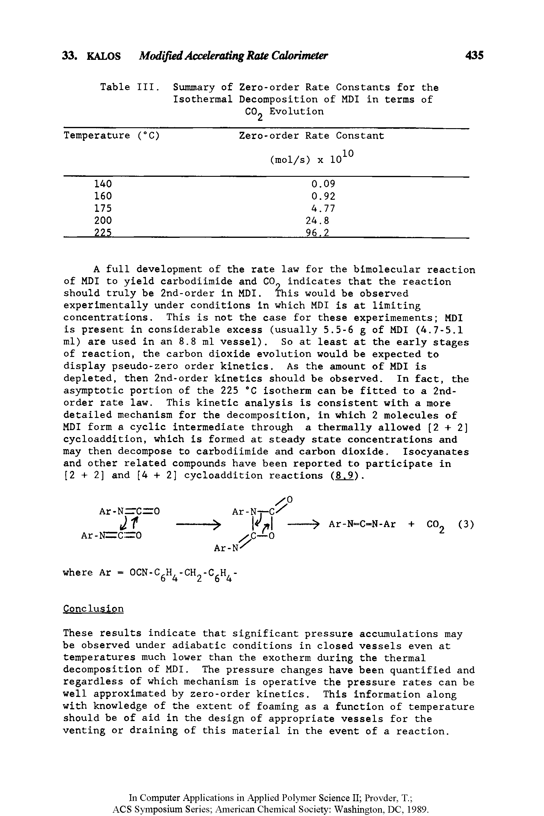 Table III. Summary of Zero-order Rate Constants for the Isothermal Decomposition of MDI in terms of CO2 Evolution...